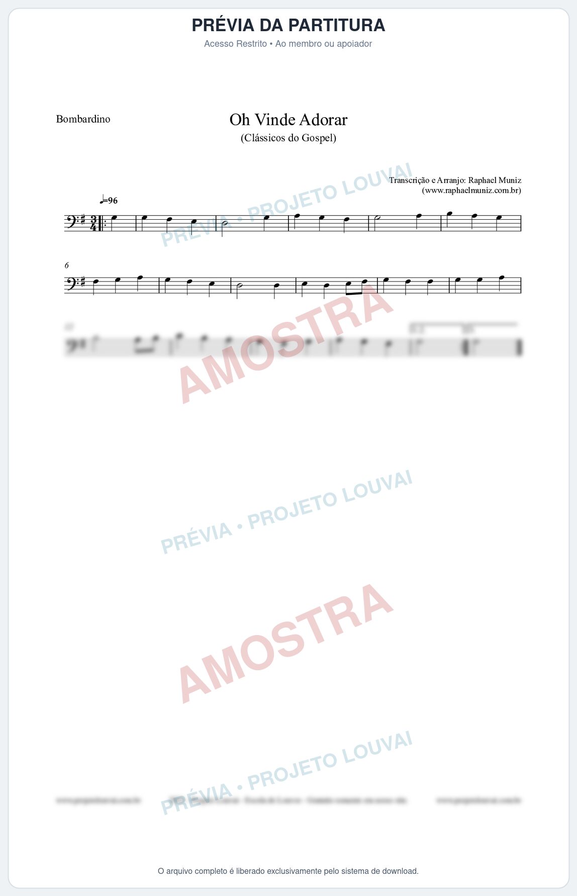 Prévia protegida da primeira página da partitura Partitura para Bombardino - Oh Vinde Adorar - HCC nº1 - Clássicos do Gospel