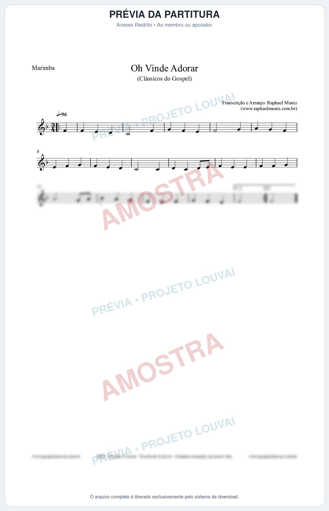 Prévia protegida da primeira página da partitura Partitura para Marimba - Oh Vinde Adorar - HCC nº1 - Clássicos do Gospel