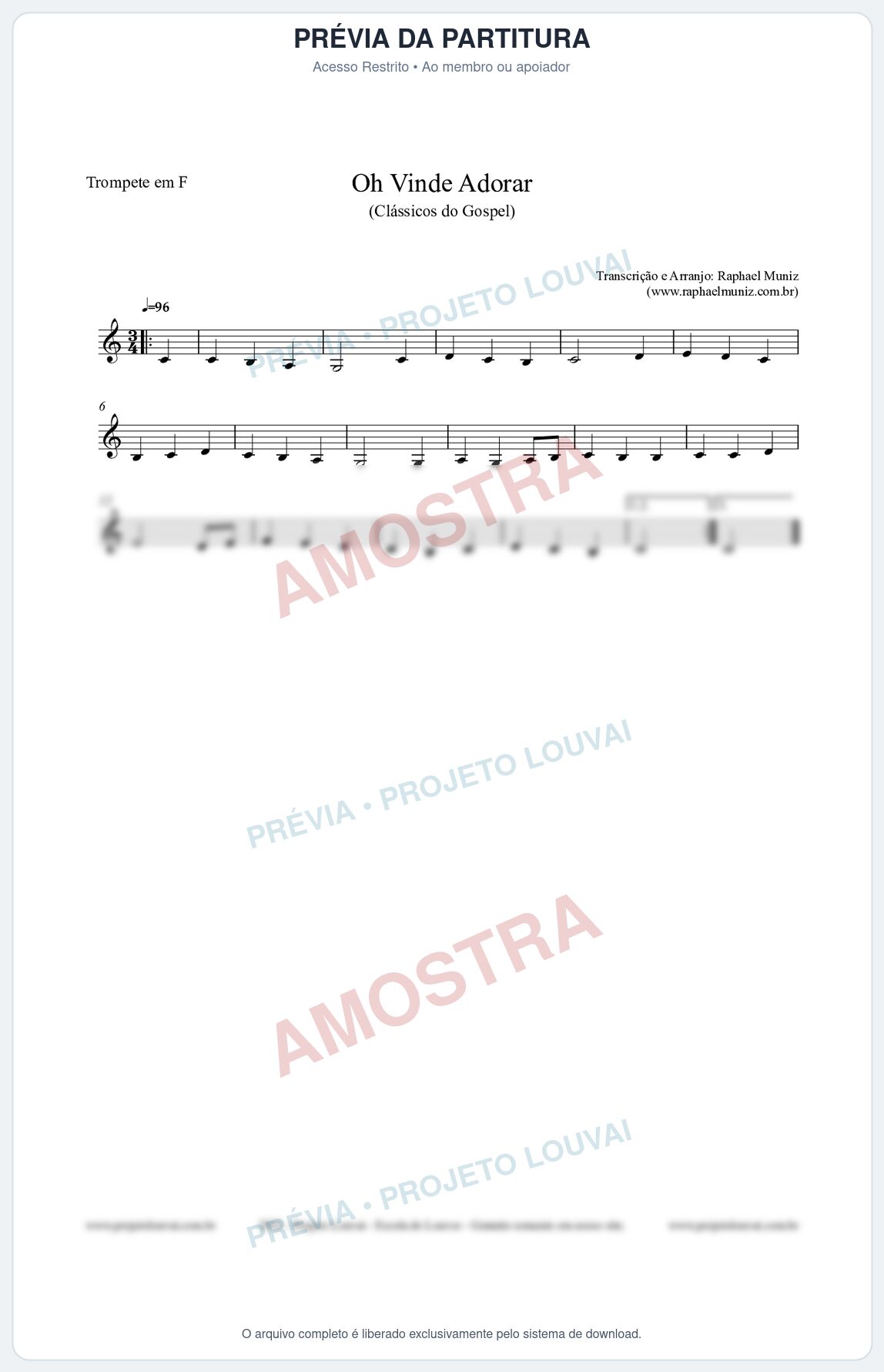 Prévia protegida da primeira página da partitura Partitura para Trompete em F - Oh Vinde Adorar - HCC nº1 - Clássicos do Gospel