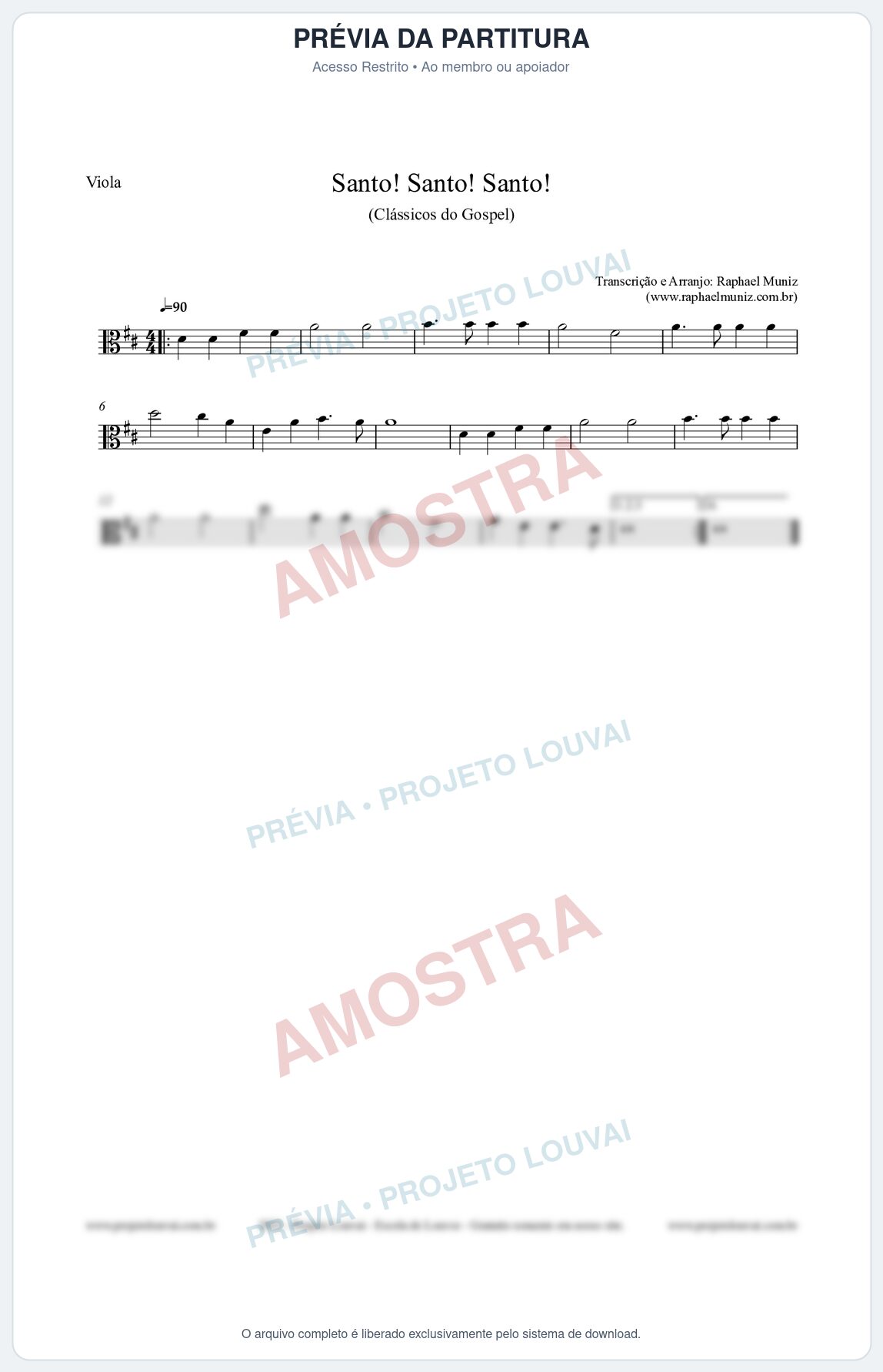 Prévia protegida da primeira página da partitura Partitura para Viola - Santo! Santo! Santo! - HCC nº2 - Clássicos do Gospel