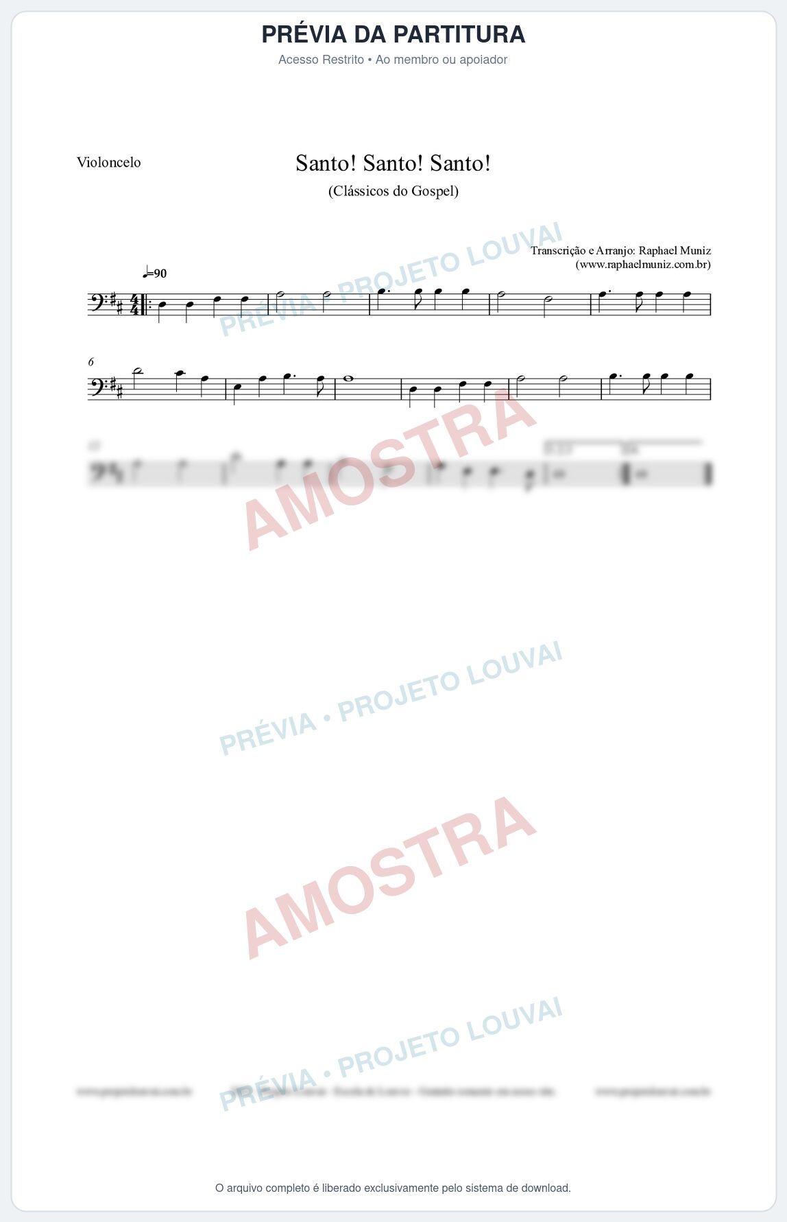 Prévia protegida da primeira página da partitura Partitura para Violoncelo - Santo! Santo! Santo! - HCC nº2 - Clássicos do Gospel