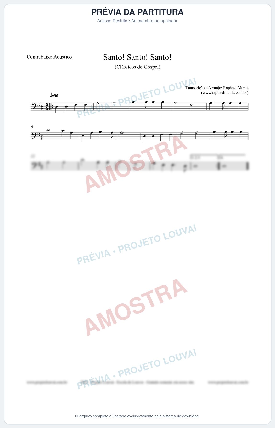 Prévia protegida da primeira página da partitura Partitura para Contrabaixo Acústico - Santo! Santo! Santo! - HCC nº2 - Clássicos do Gospel