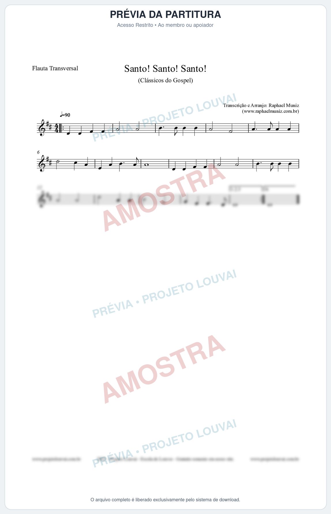 Prévia protegida da primeira página da partitura Partitura para Flauta Transversal - Santo! Santo! Santo! - HCC nº2 - Clássicos do Gospel