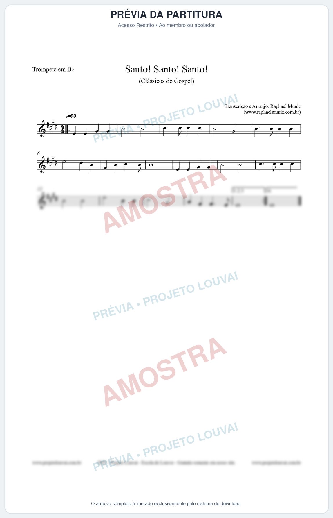 Prévia protegida da primeira página da partitura Partitura para Trompete em Bb - Santo! Santo! Santo! - HCC nº2 - Clássicos do Gospel