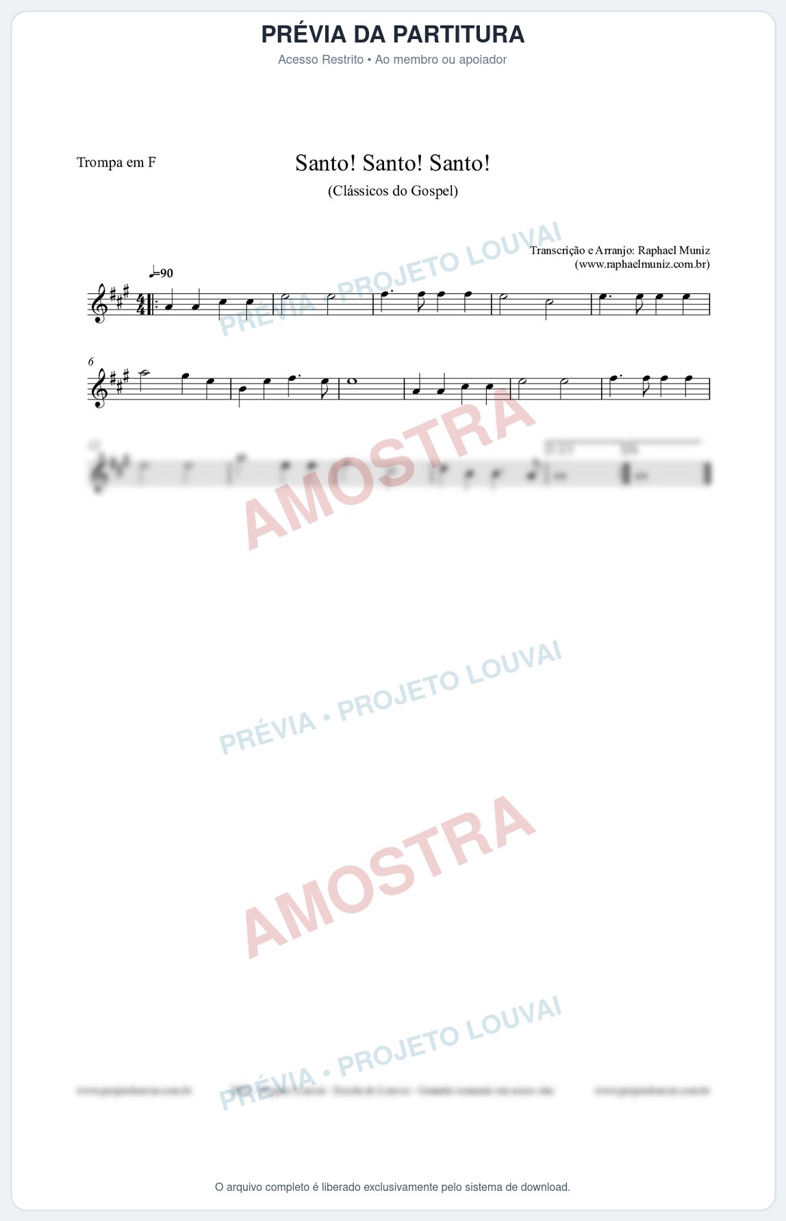 Prévia protegida da primeira página da partitura Partitura para Trompa em F - Santo! Santo! Santo! - HCC nº2 - Clássicos do Gospel