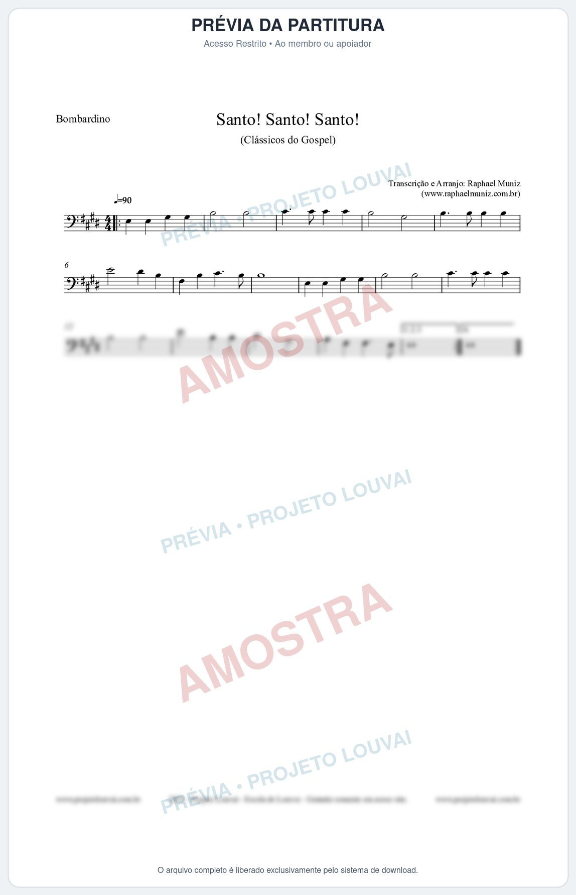 Prévia protegida da primeira página da partitura Partitura para Bombardino - Santo! Santo! Santo! - HCC nº2 - Clássicos do Gospel