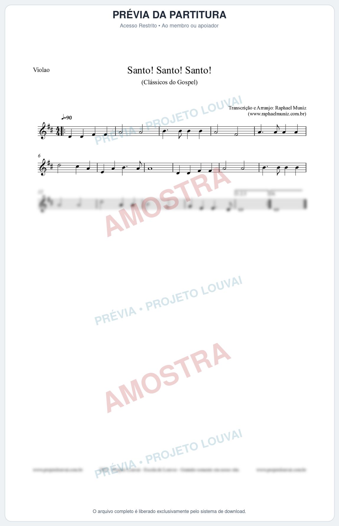 Prévia protegida da primeira página da partitura Partitura para Violão - Santo! Santo! Santo! - HCC nº2 - Clássicos do Gospel