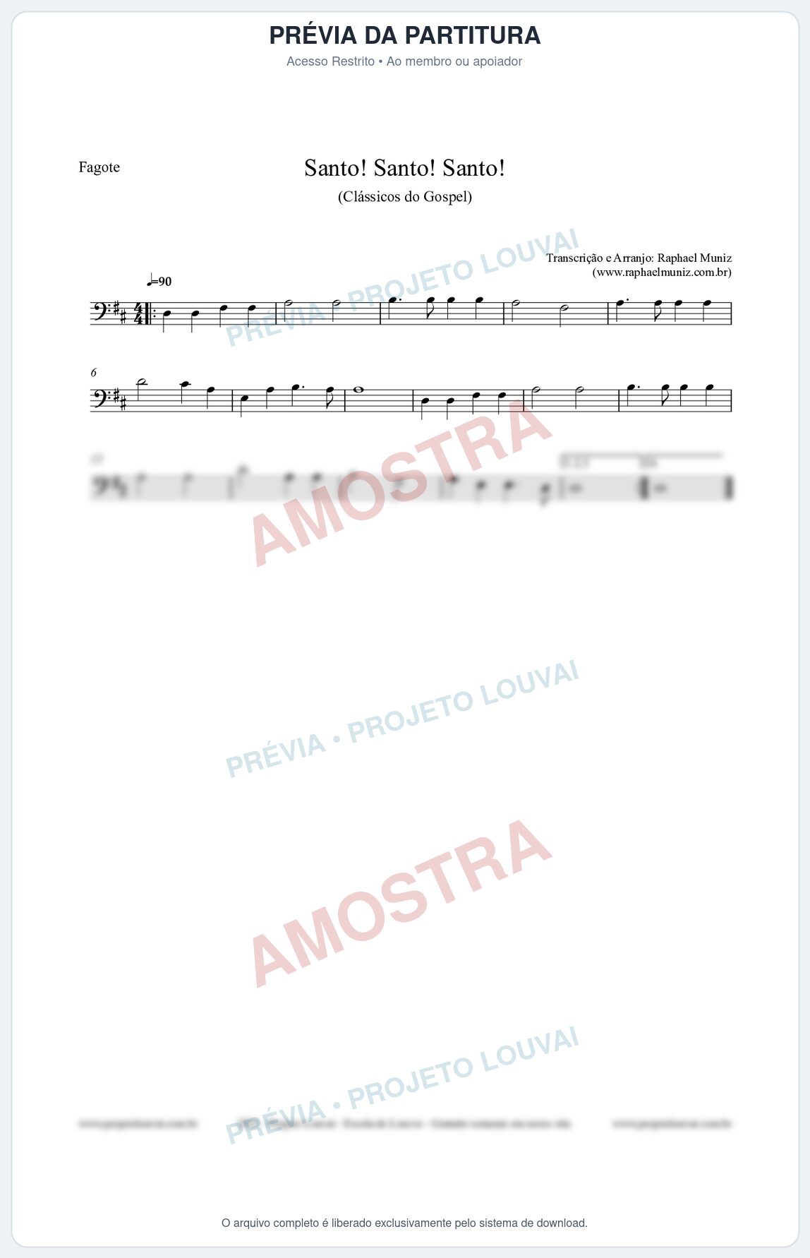 Prévia protegida da primeira página da partitura Partitura para Fagote - Santo! Santo! Santo! - HCC nº2 - Clássicos do Gospel