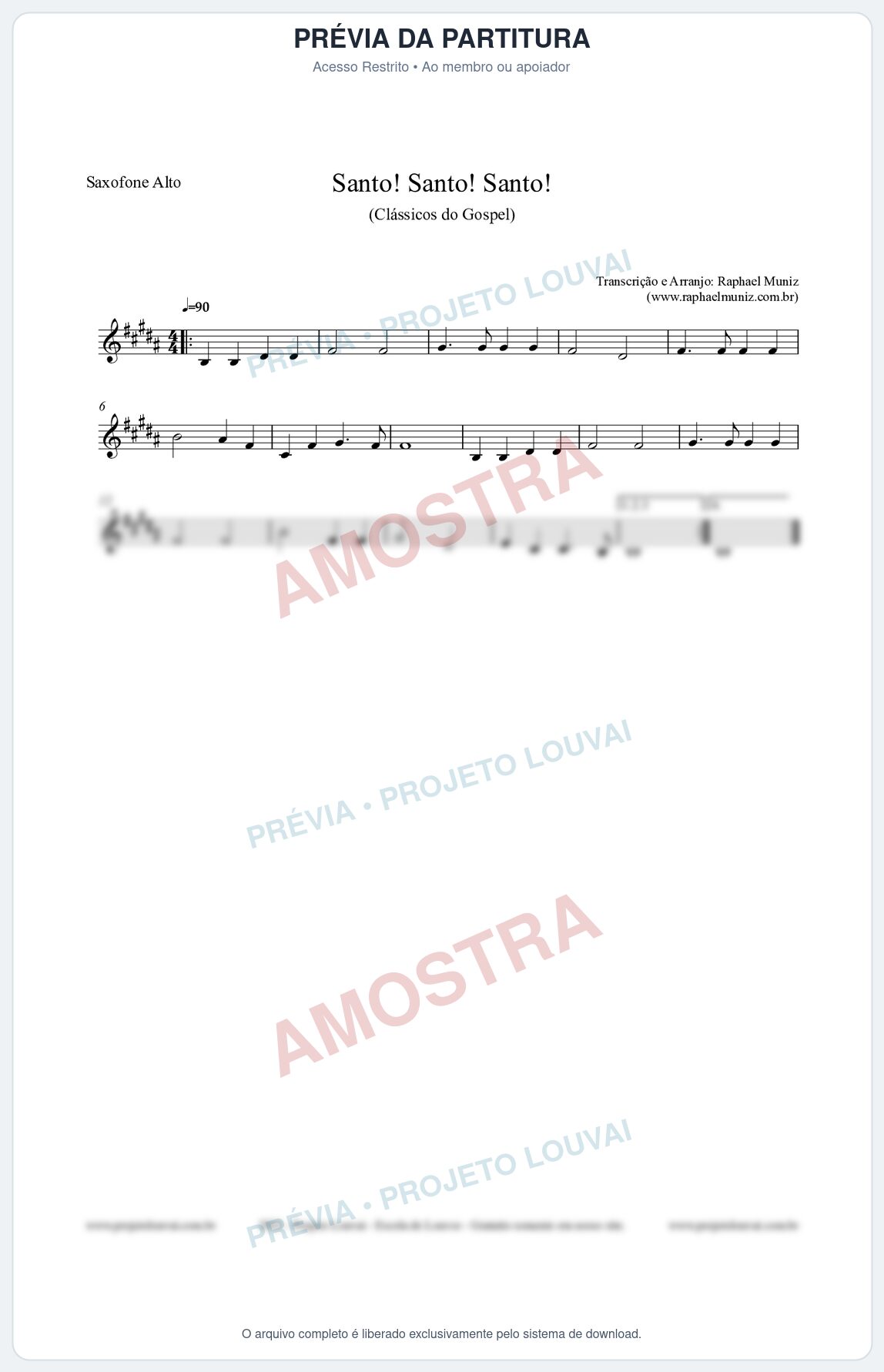 Prévia protegida da primeira página da partitura Partitura para Saxofone Alto - Santo! Santo! Santo! - HCC nº2 - Clássicos do Gospel