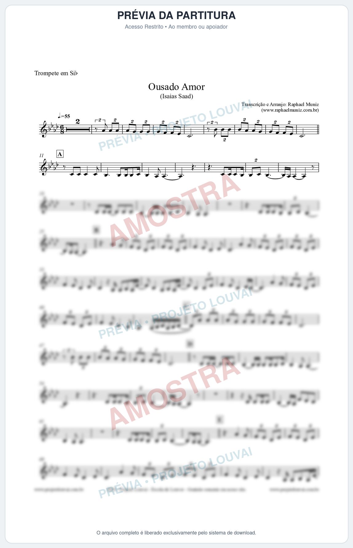 Prévia protegida da primeira página da partitura Partitura para Trompete - Ousado Amor (Reckless Love) - Versão 2 - Isaias Saad