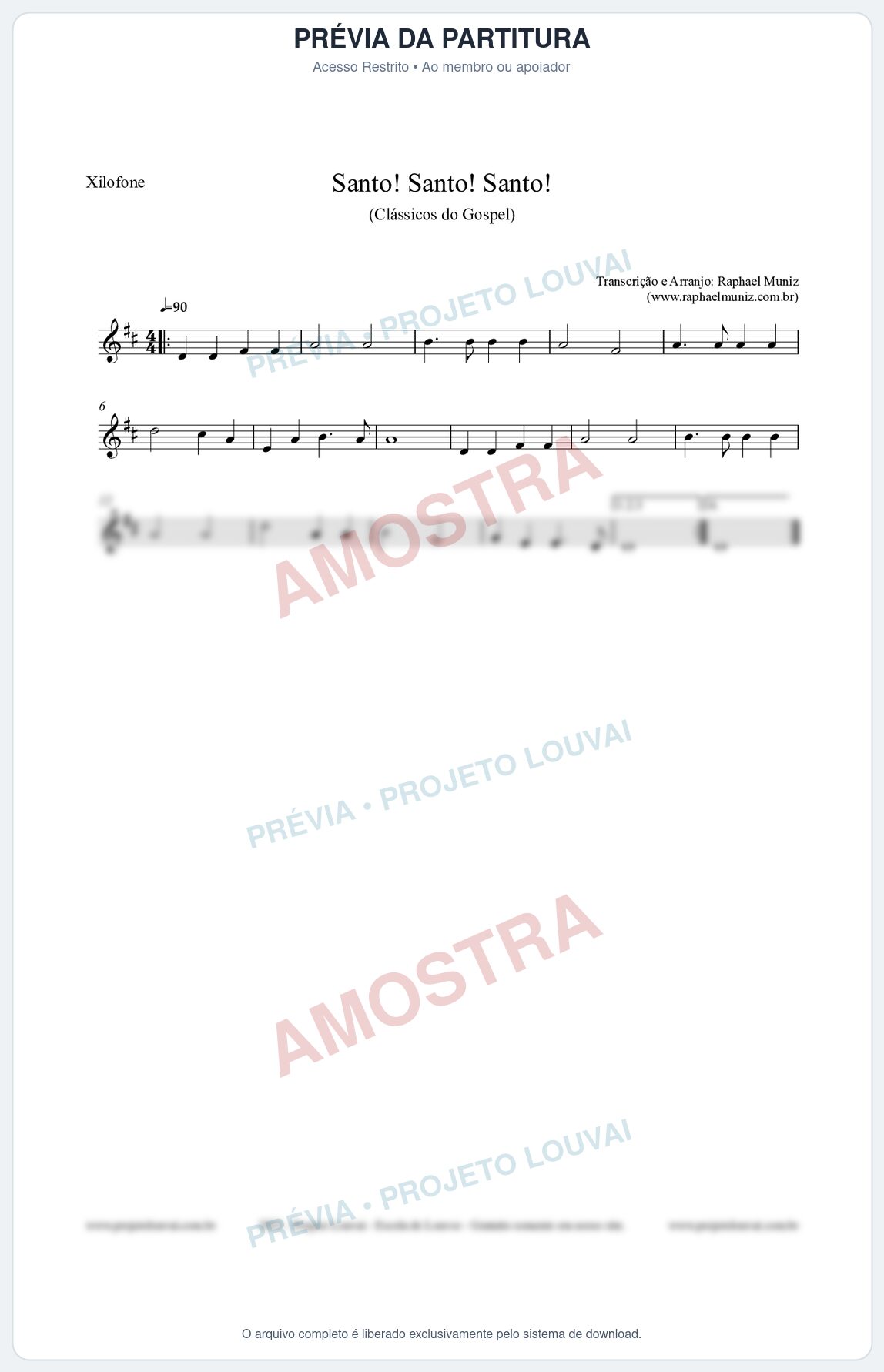 Prévia protegida da primeira página da partitura Partitura para Xilofone - Santo! Santo! Santo! - HCC nº2 - Clássicos do Gospel