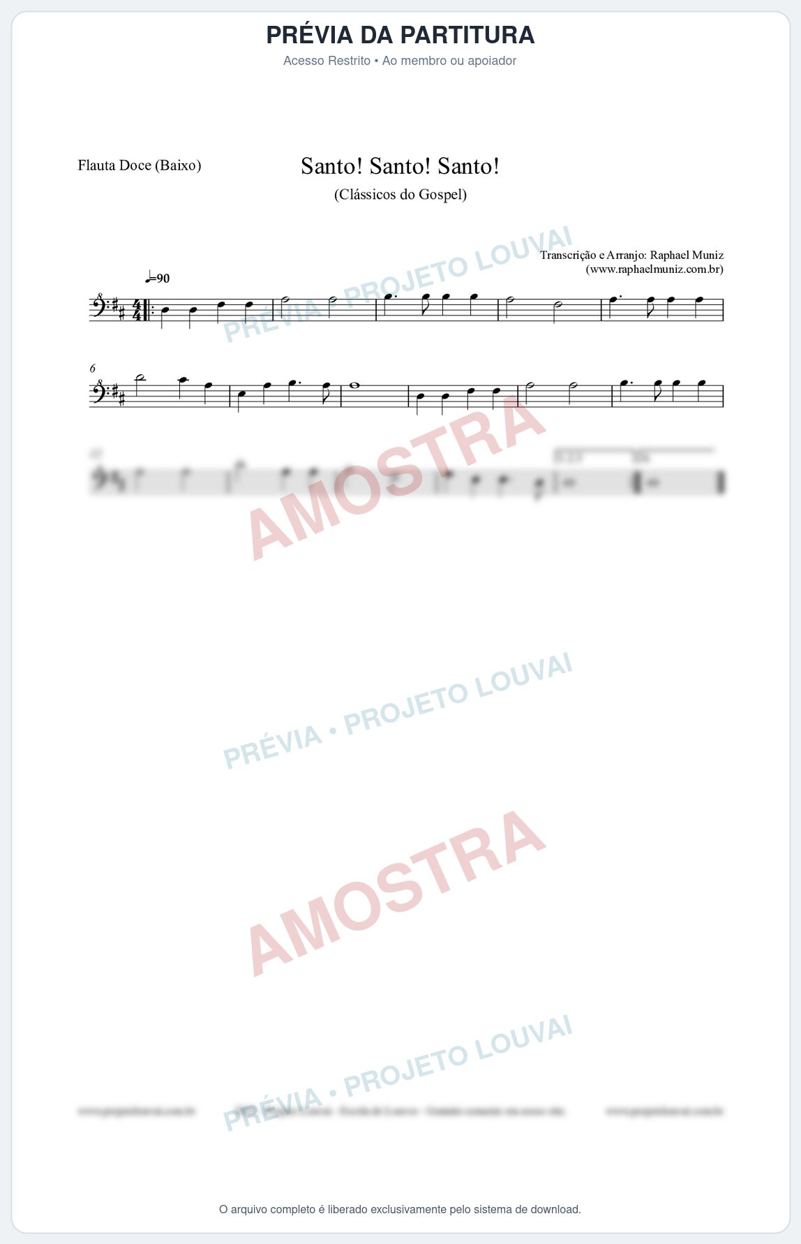 Prévia protegida da primeira página da partitura Partitura para Flauta Doce (Baixo) - Santo! Santo! Santo! - HCC nº2 - Clássicos do Gospel