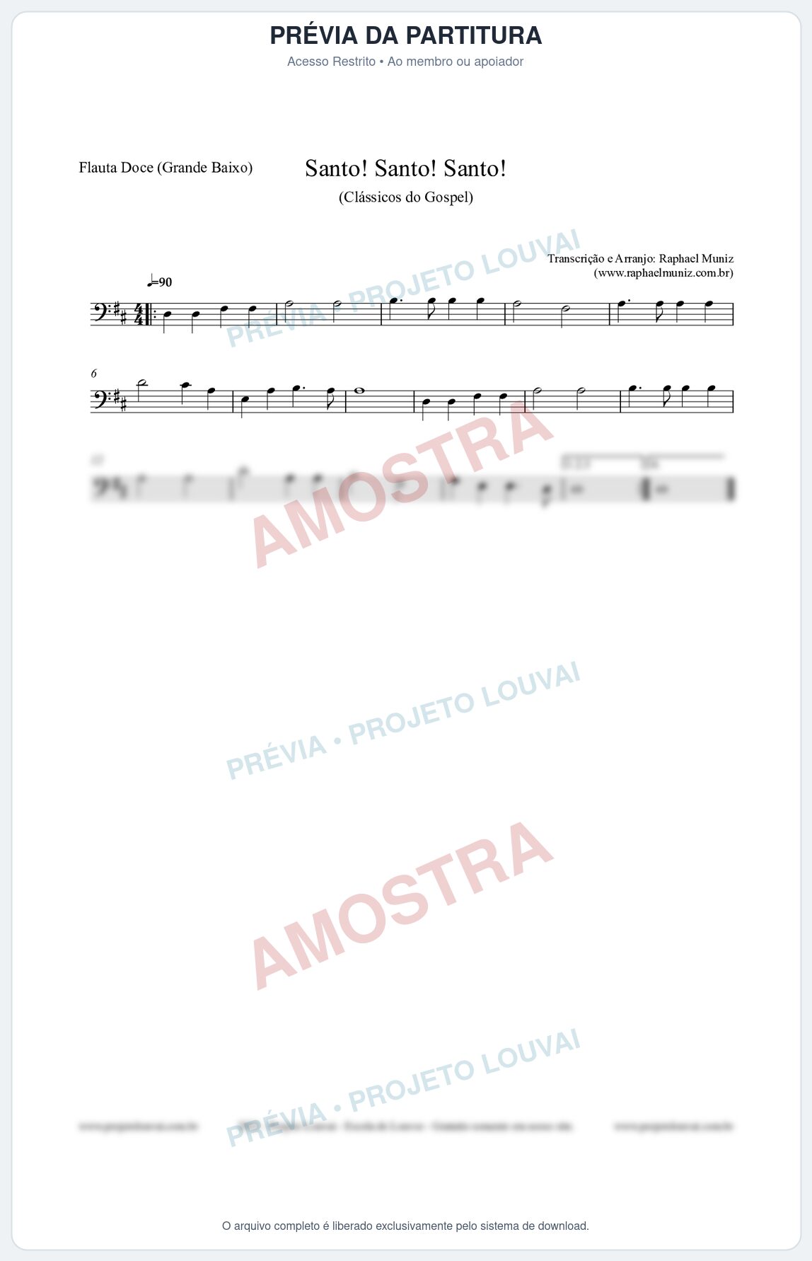 Prévia protegida da primeira página da partitura Partitura para Flauta Doce (Grande Baixo) - Santo! Santo! Santo! - HCC nº2 - Clássicos do Gospel