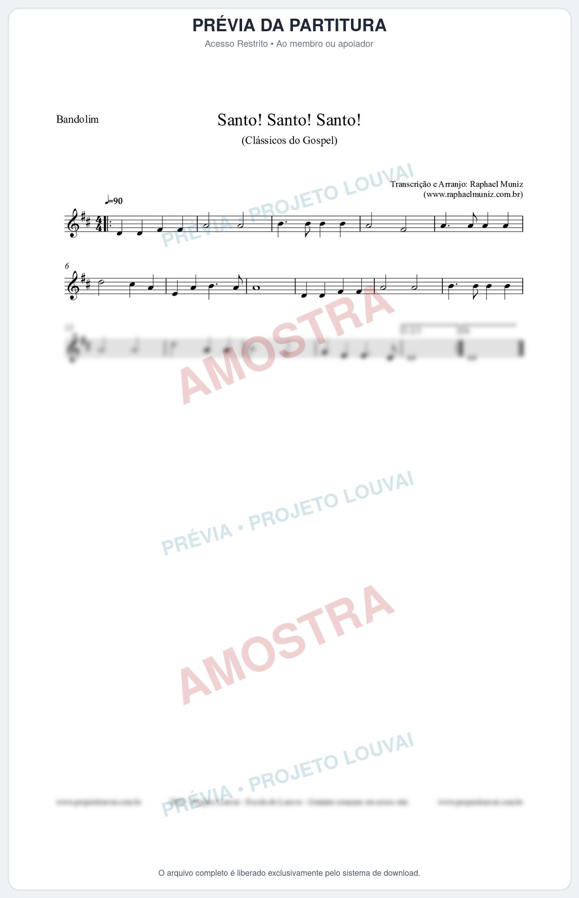 Prévia protegida da primeira página da partitura Partitura para Bandolim - Santo! Santo! Santo! - HCC nº2 - Clássicos do Gospel