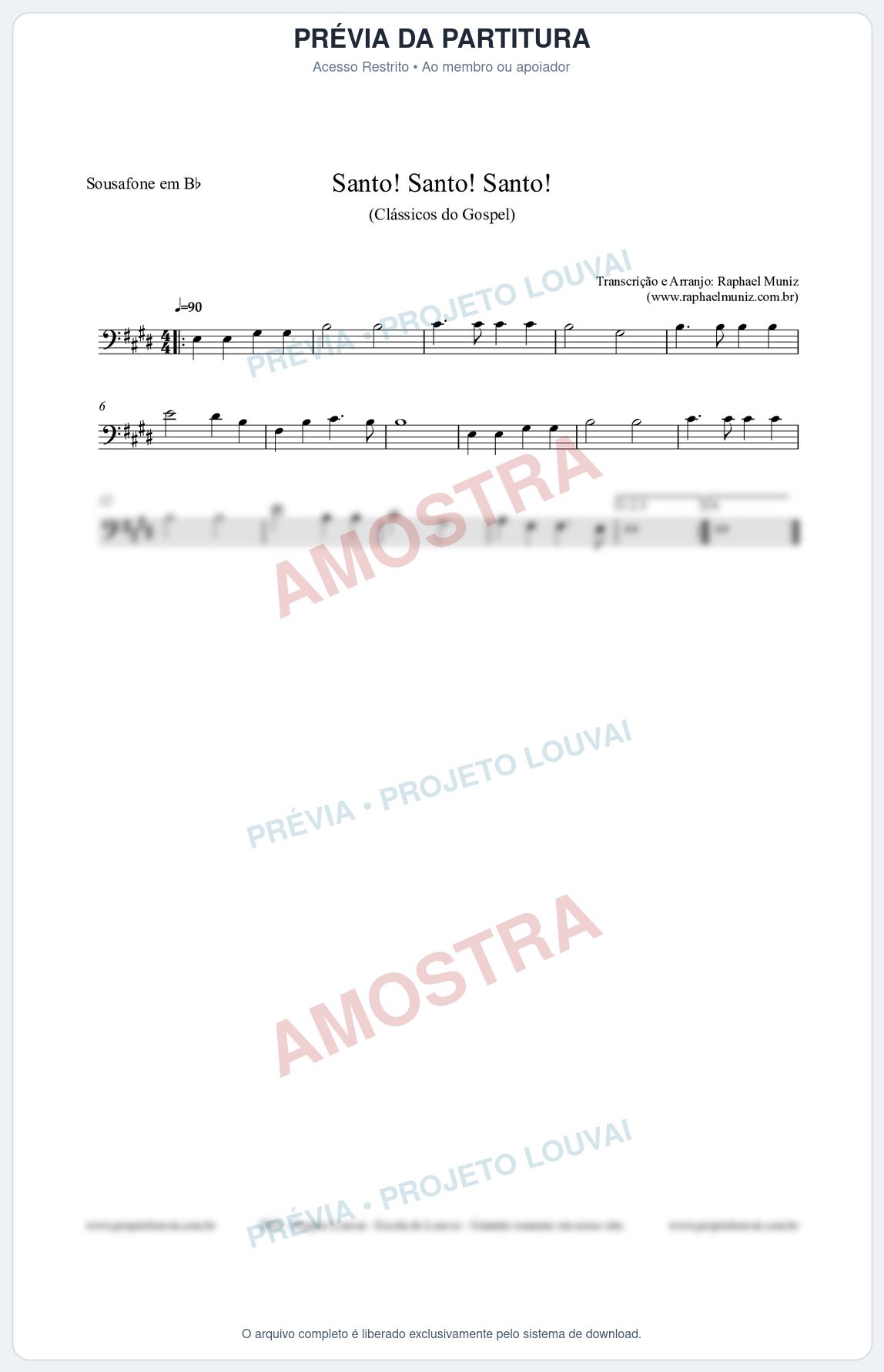 Prévia protegida da primeira página da partitura Partitura para Sousafone em Bb - Santo! Santo! Santo! - HCC nº2 - Clássicos do Gospel