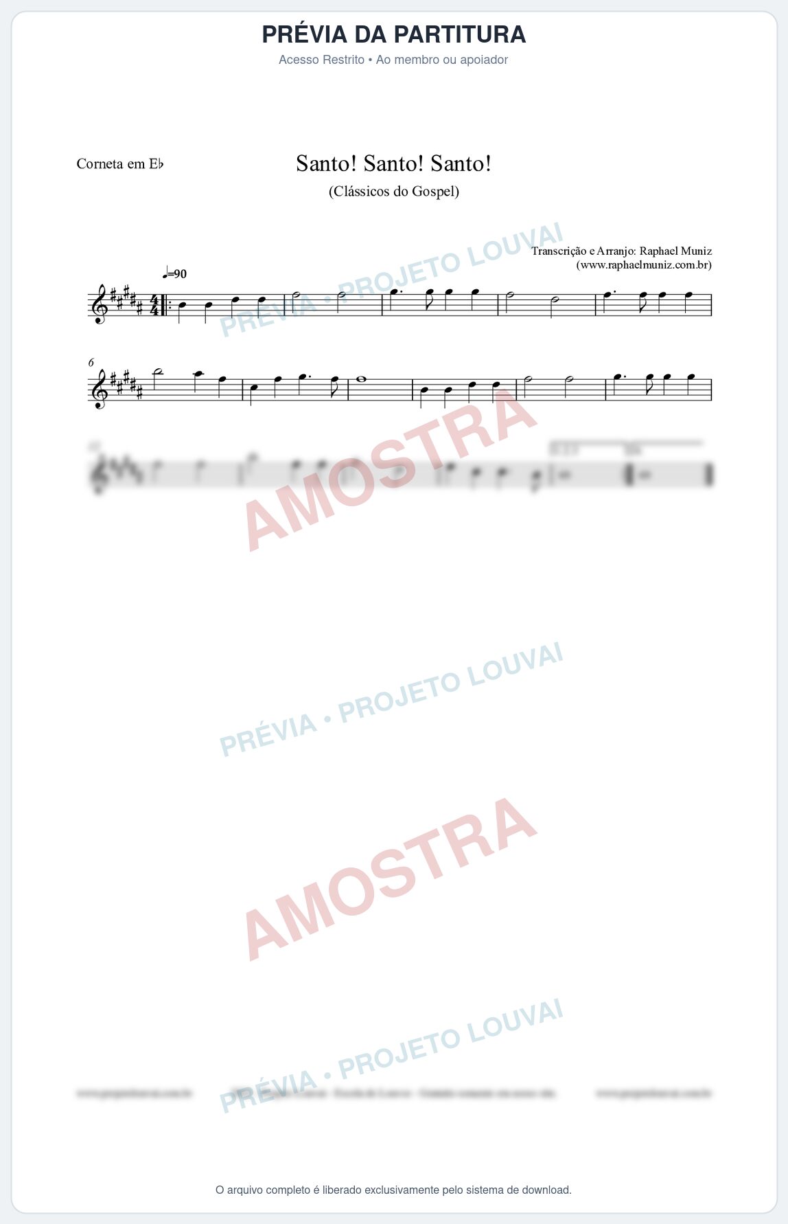 Prévia protegida da primeira página da partitura Partitura para Corneta em Eb - Santo! Santo! Santo! - HCC nº2 - Clássicos do Gospel