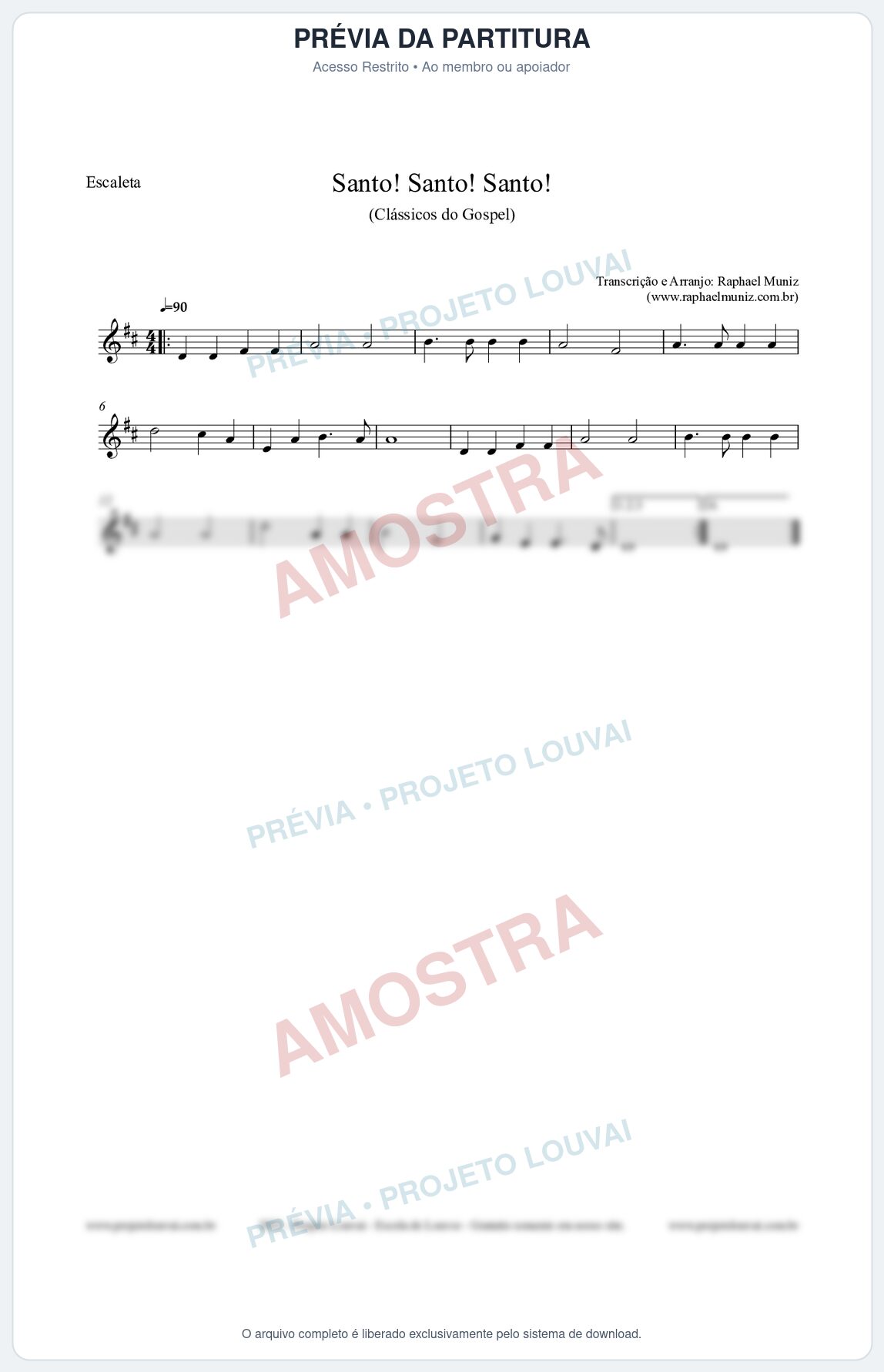 Prévia protegida da primeira página da partitura Partitura para Escaleta - Santo! Santo! Santo! - HCC nº2 - Clássicos do Gospel