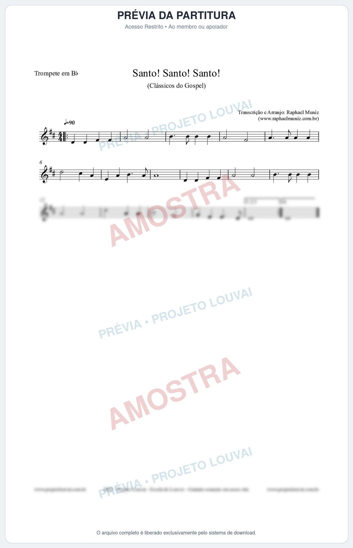 Prévia protegida da primeira página da partitura Partitura para Trompete em Bb - Santo! Santo! Santo! - HCC nº2 - Clássicos do Gospel