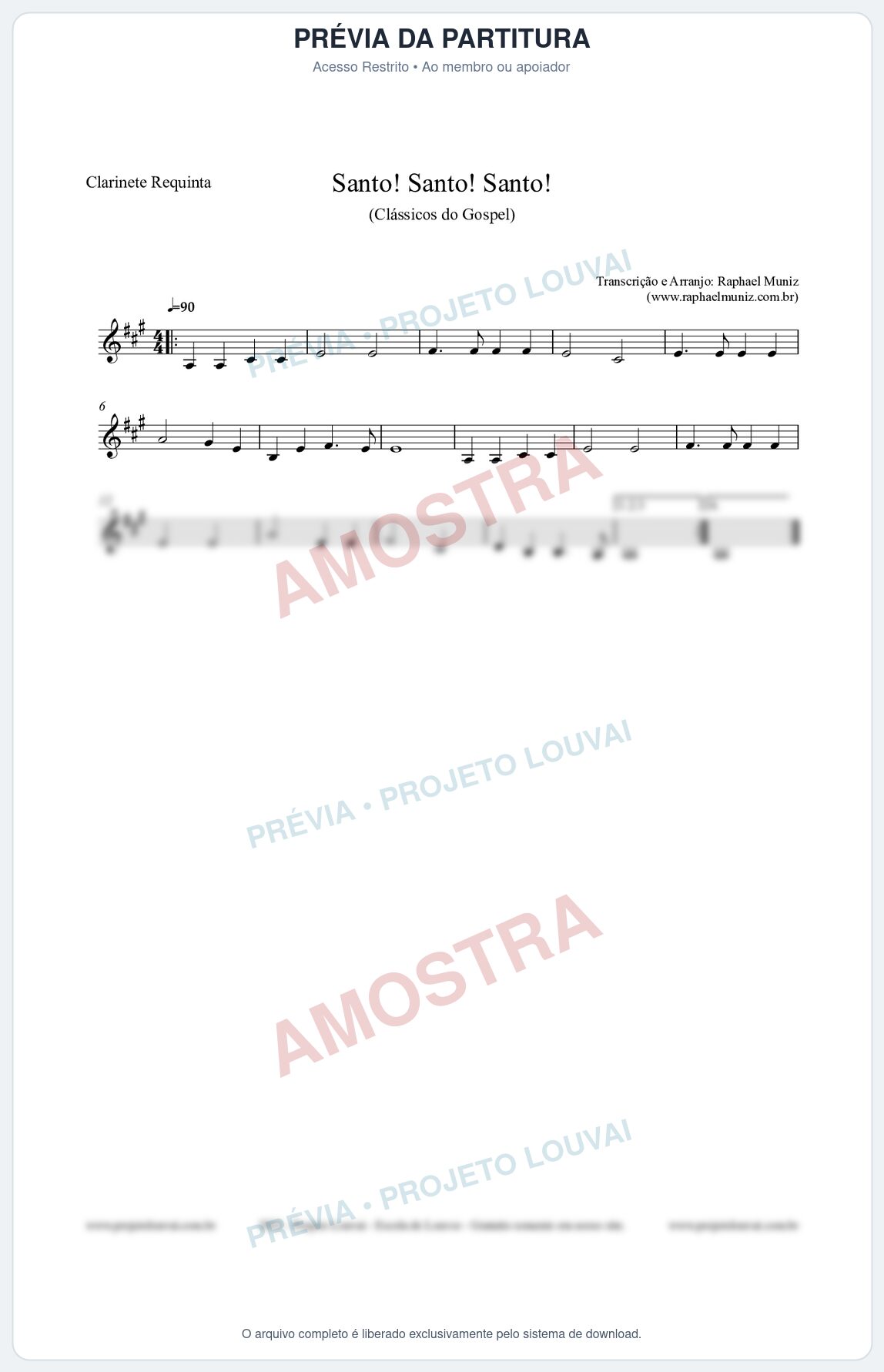 Prévia protegida da primeira página da partitura Partitura para Clarinete Requinta - Santo! Santo! Santo! - HCC nº2 - Clássicos do Gospel