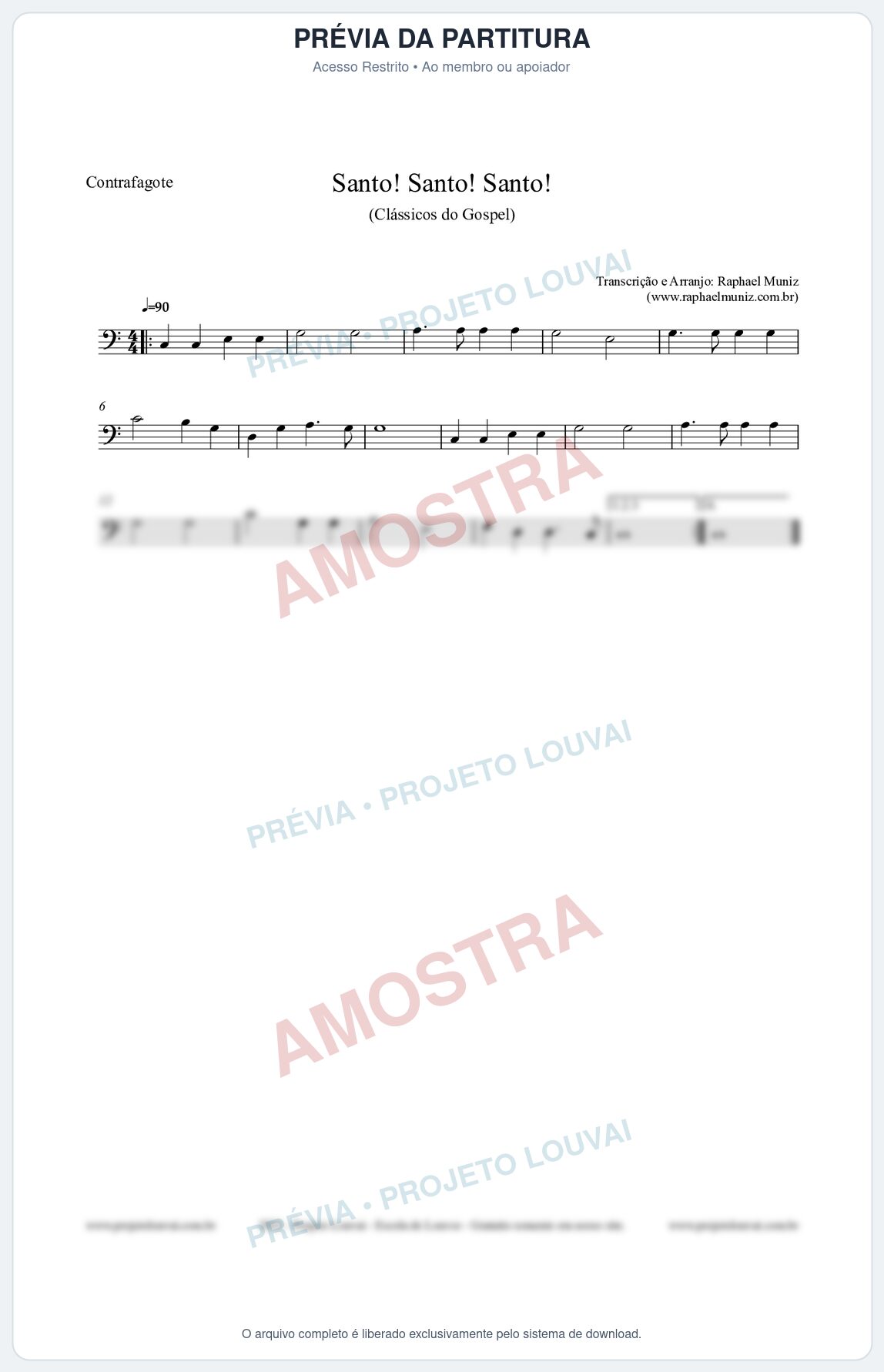 Prévia protegida da primeira página da partitura Partitura para Contrafagote - Santo! Santo! Santo! - HCC nº2 - Clássicos do Gospel