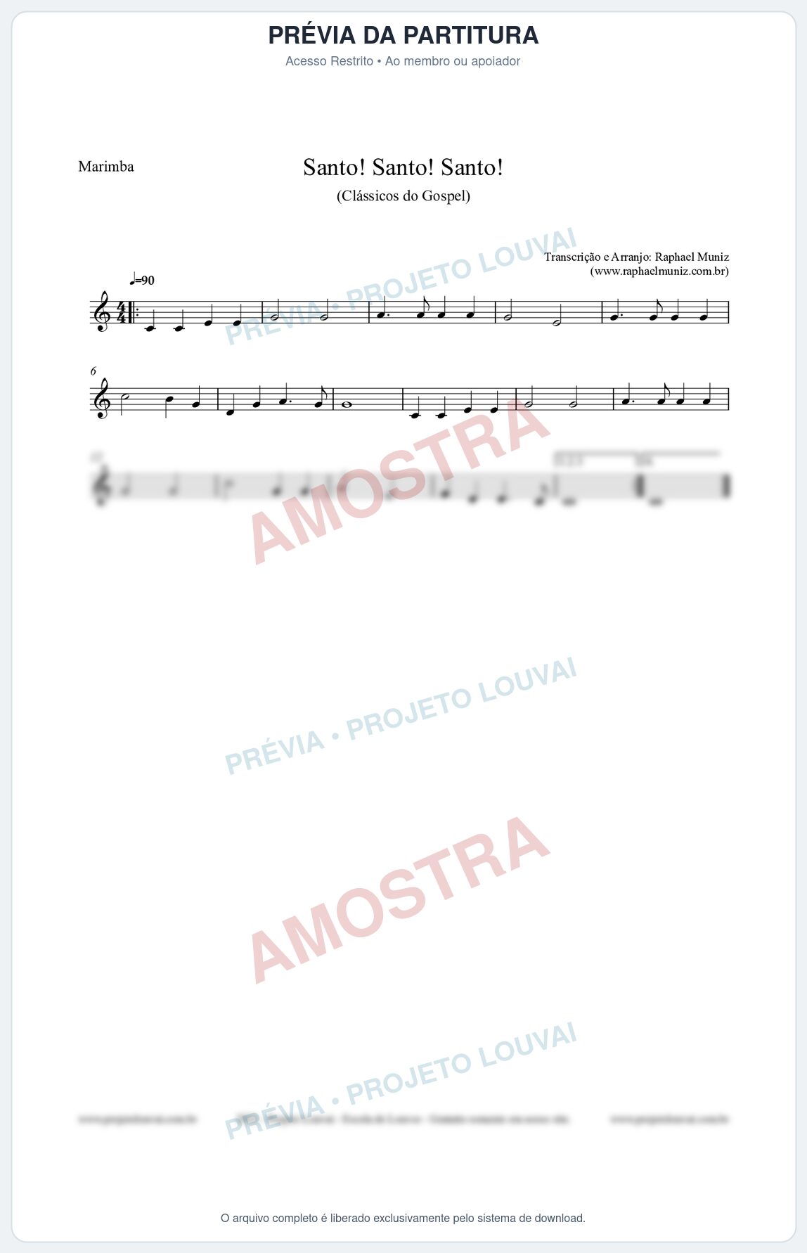 Prévia protegida da primeira página da partitura Partitura para Marimba - Santo! Santo! Santo! - HCC nº2 - Clássicos do Gospel