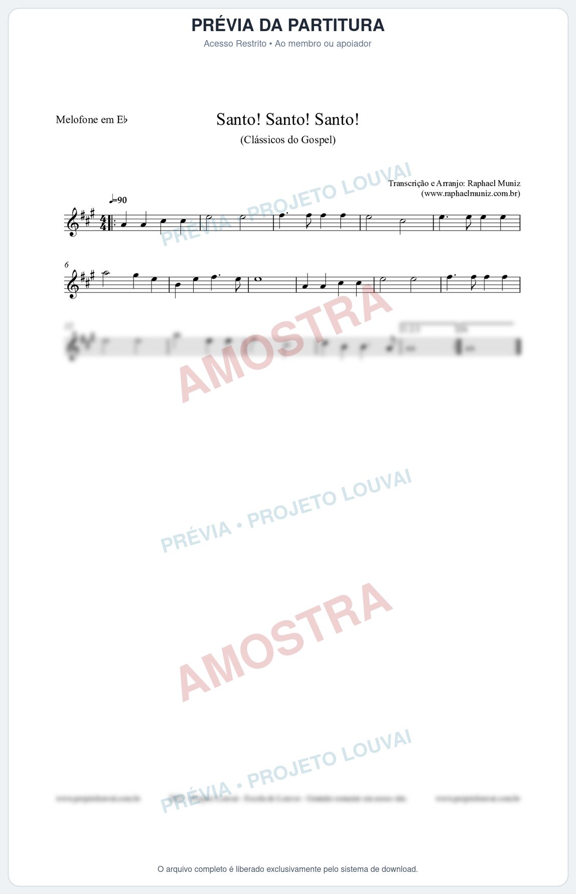 Prévia protegida da primeira página da partitura Partitura para Melofone em Eb - Santo! Santo! Santo! - HCC nº2 - Clássicos do Gospel