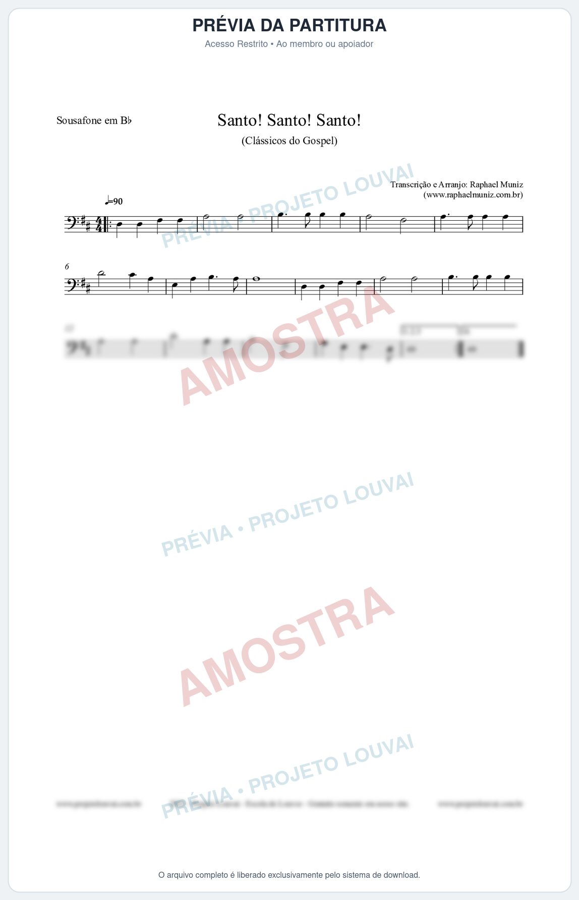 Prévia protegida da primeira página da partitura Partitura para Sousafone em Bb - Santo! Santo! Santo! - HCC nº2 - Clássicos do Gospel