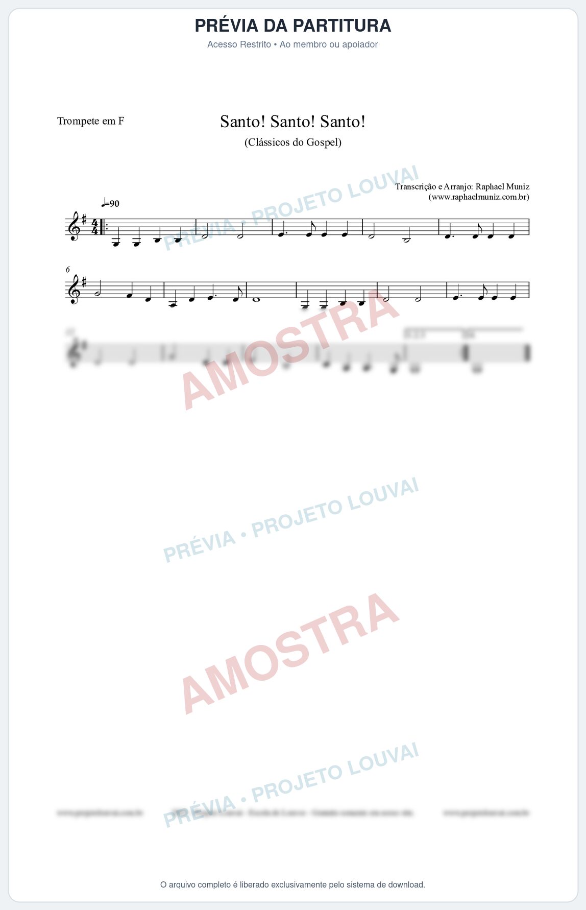 Prévia protegida da primeira página da partitura Partitura para Trompete em F - Santo! Santo! Santo! - HCC nº2 - Clássicos do Gospel