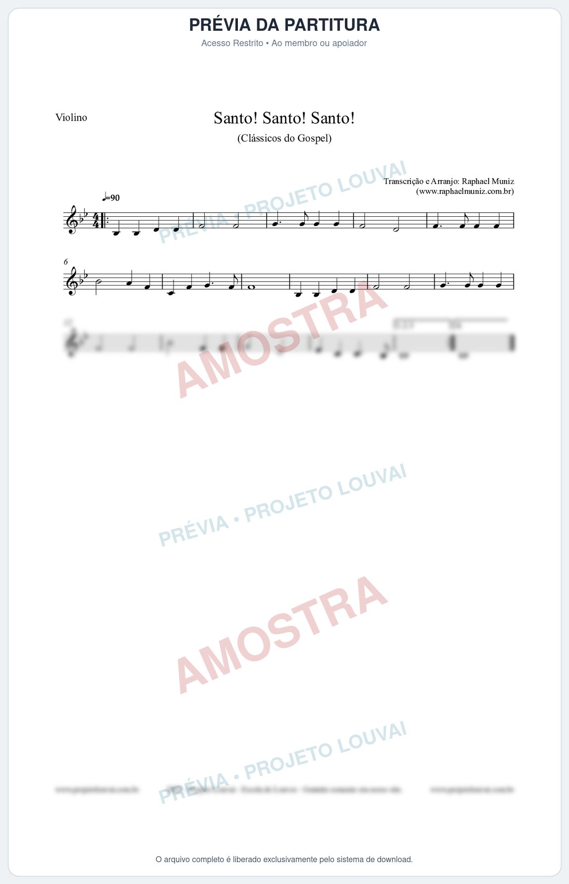 Prévia protegida da primeira página da partitura Partitura para Violino - Santo! Santo! Santo! - HCC nº2 - Clássicos do Gospel