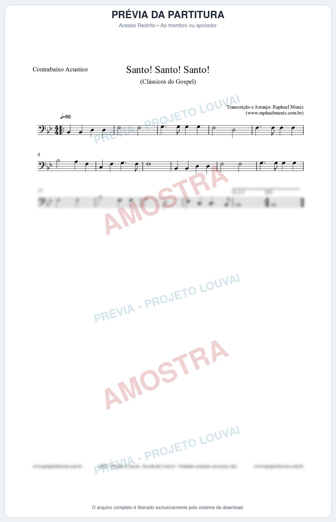 Prévia protegida da primeira página da partitura Partitura para Contrabaixo Acústico - Santo! Santo! Santo! - HCC nº2 - Clássicos do Gospel