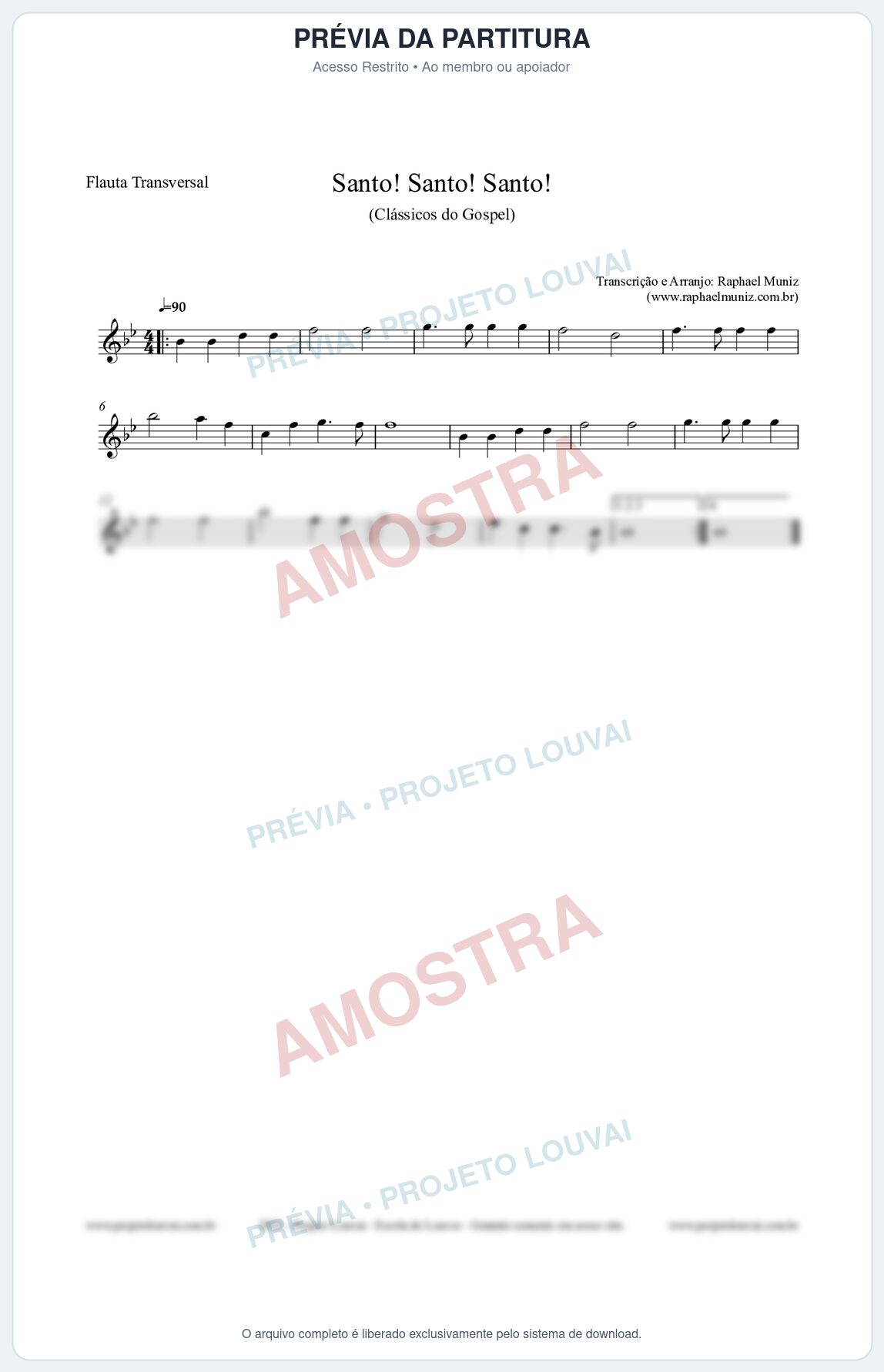 Prévia protegida da primeira página da partitura Partitura para Flauta Transversal - Santo! Santo! Santo! - HCC nº2 - Clássicos do Gospel