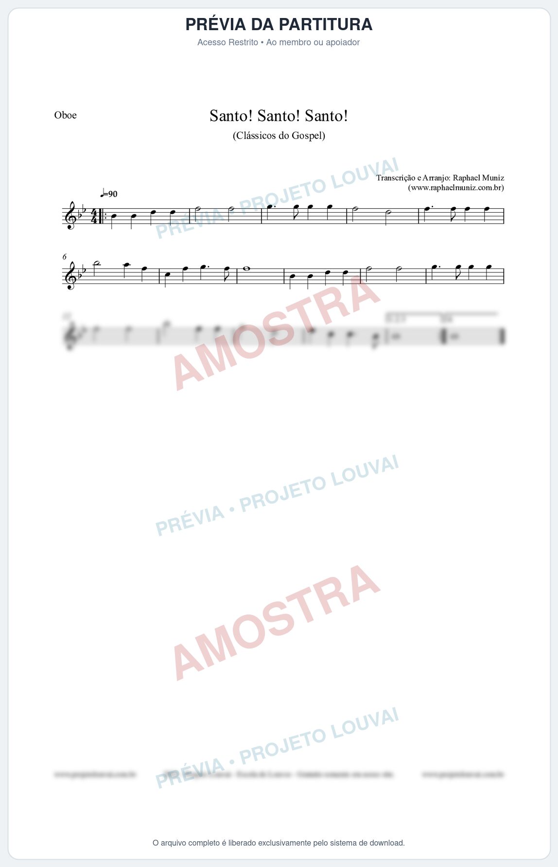 Prévia protegida da primeira página da partitura Partitura para Oboé - Santo! Santo! Santo! - HCC nº2 - Clássicos do Gospel