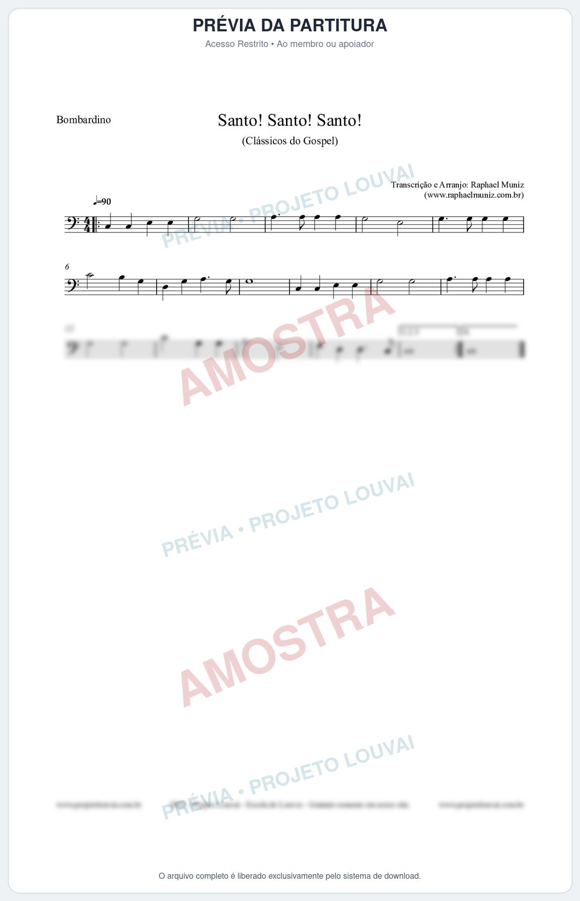 Prévia protegida da primeira página da partitura Partitura para Bombardino - Santo! Santo! Santo! - HCC nº2 - Clássicos do Gospel