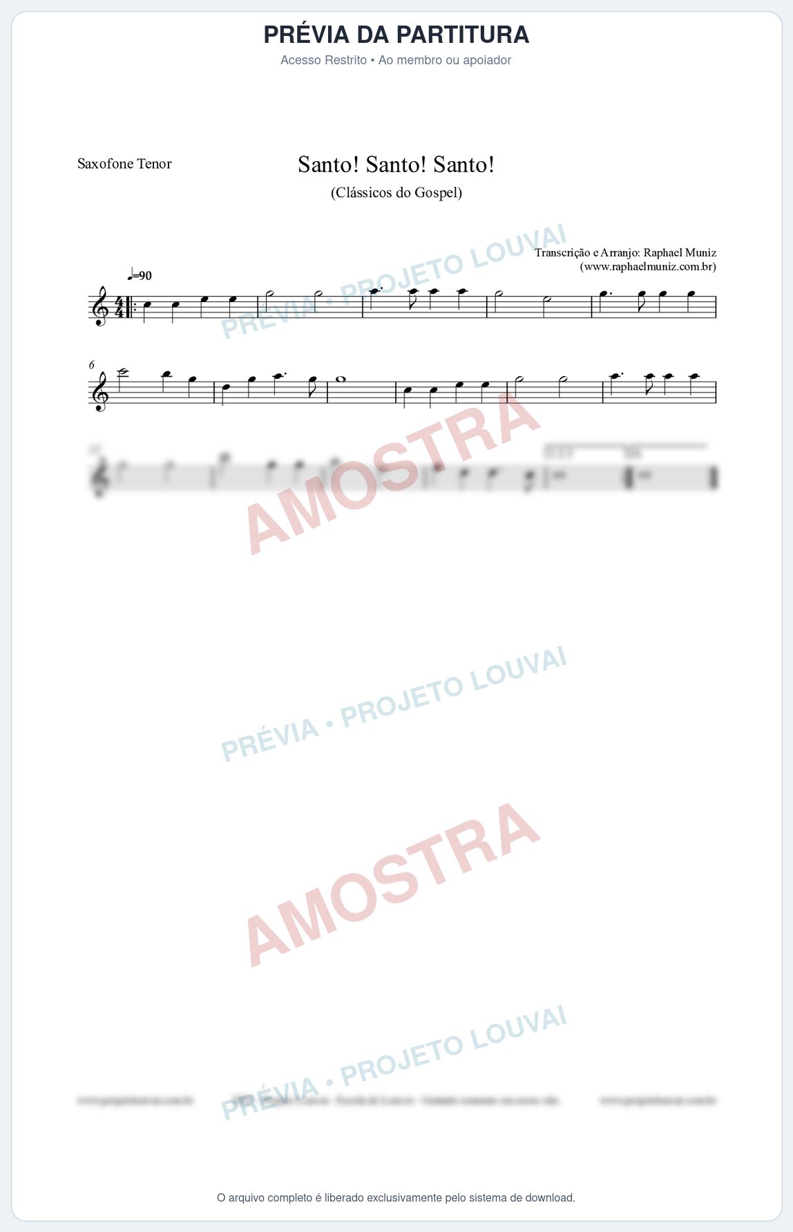 Prévia protegida da primeira página da partitura Partitura para Saxofone Tenor - Santo! Santo! Santo! - HCC nº2 - Clássicos do Gospel