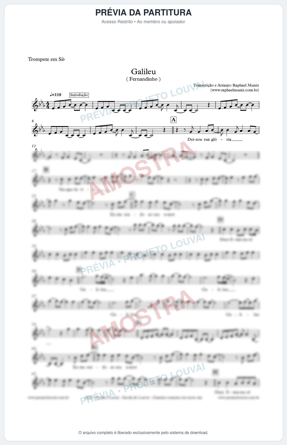 Prévia protegida da primeira página da partitura Partitura para Trompete - Galileu - Fernandinho