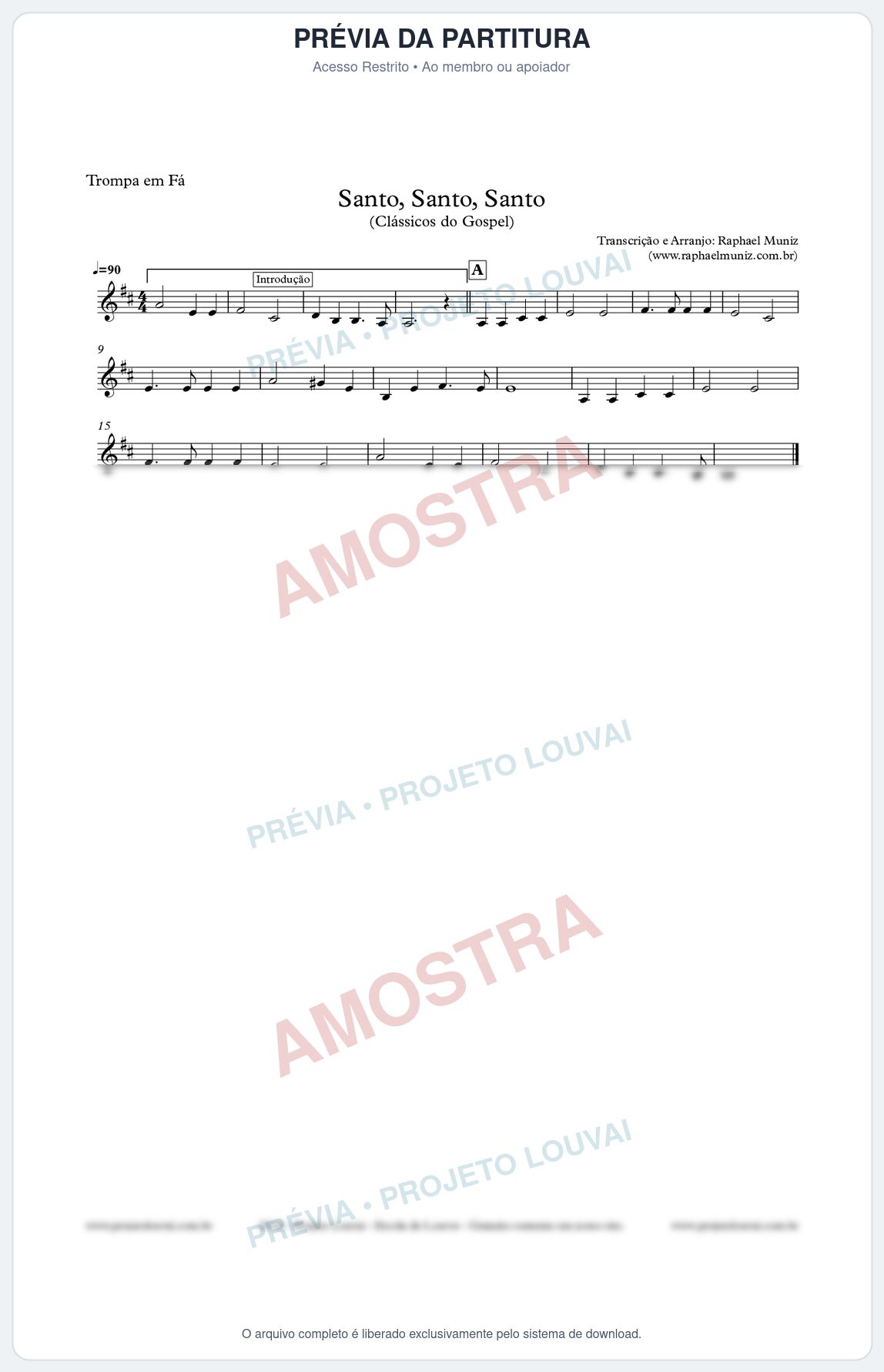 Prévia protegida da primeira página da partitura Partitura para Trompa em Fá - Santo, Santo, Santo - Clássicos do Gospel