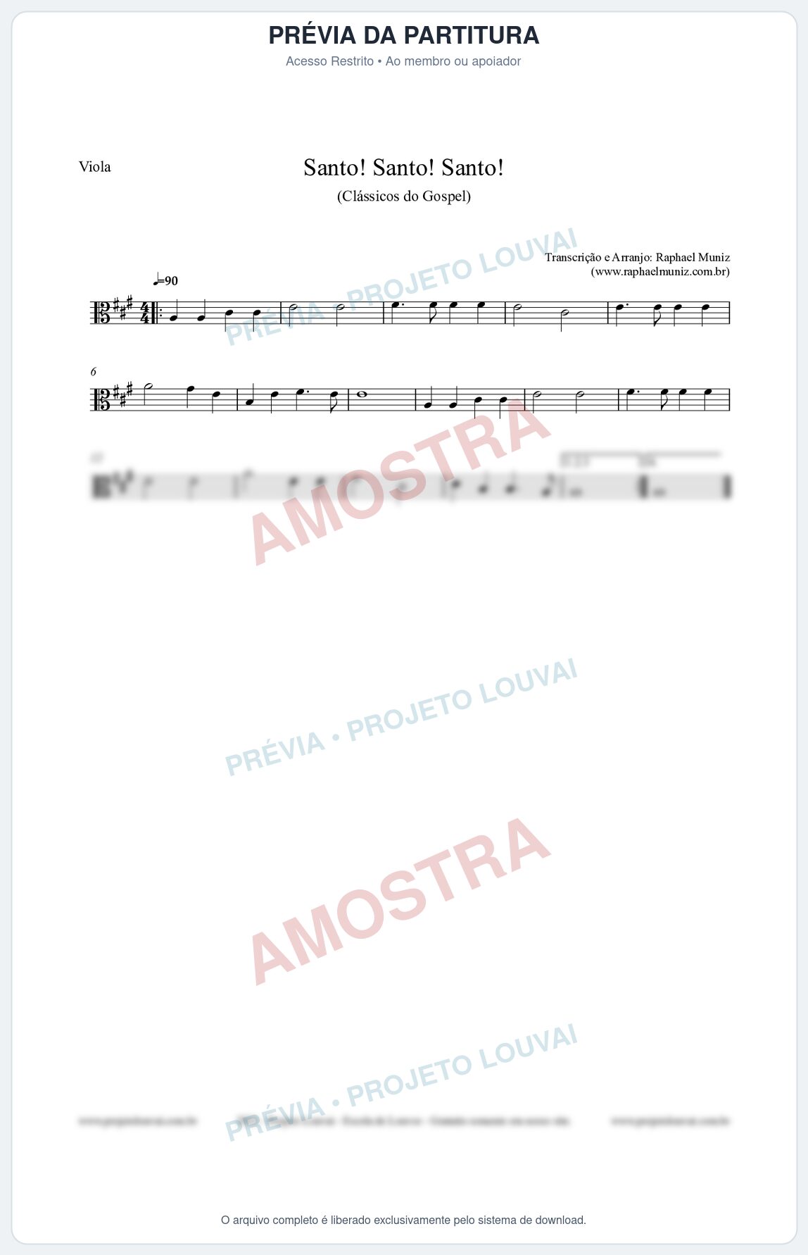 Prévia protegida da primeira página da partitura Partitura para Viola - Santo! Santo! Santo! - HCC nº2 - Clássicos do Gospel