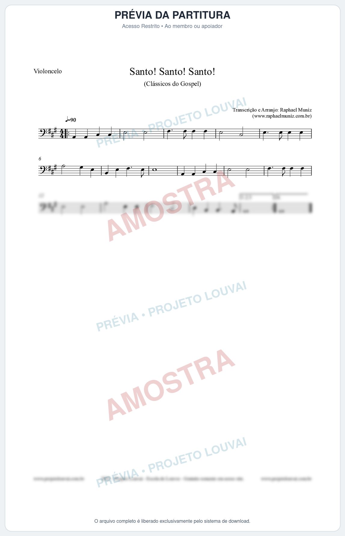 Prévia protegida da primeira página da partitura Partitura para Violoncelo - Santo! Santo! Santo! - HCC nº2 - Clássicos do Gospel