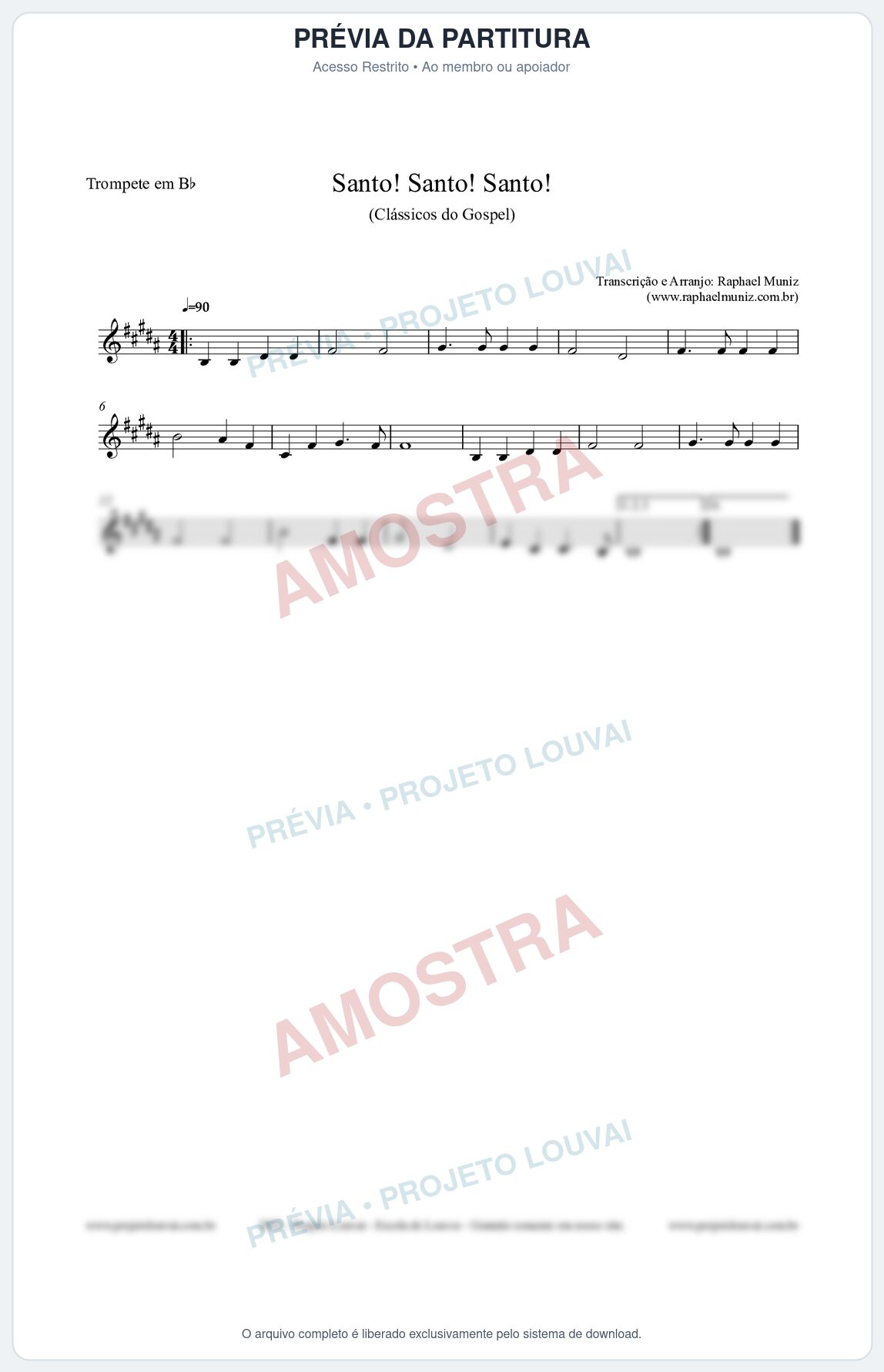 Prévia protegida da primeira página da partitura Partitura para Trompete em Bb - Santo! Santo! Santo! - HCC nº2 - Clássicos do Gospel