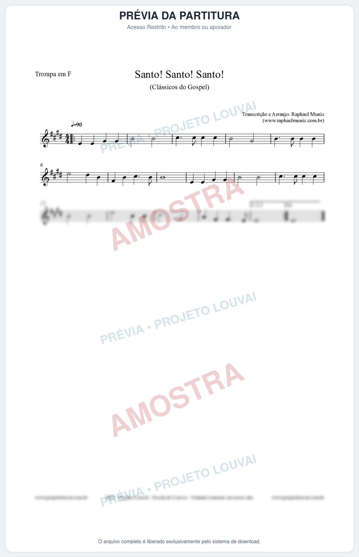 Prévia protegida da primeira página da partitura Partitura para Trompa em F - Santo! Santo! Santo! - HCC nº2 - Clássicos do Gospel