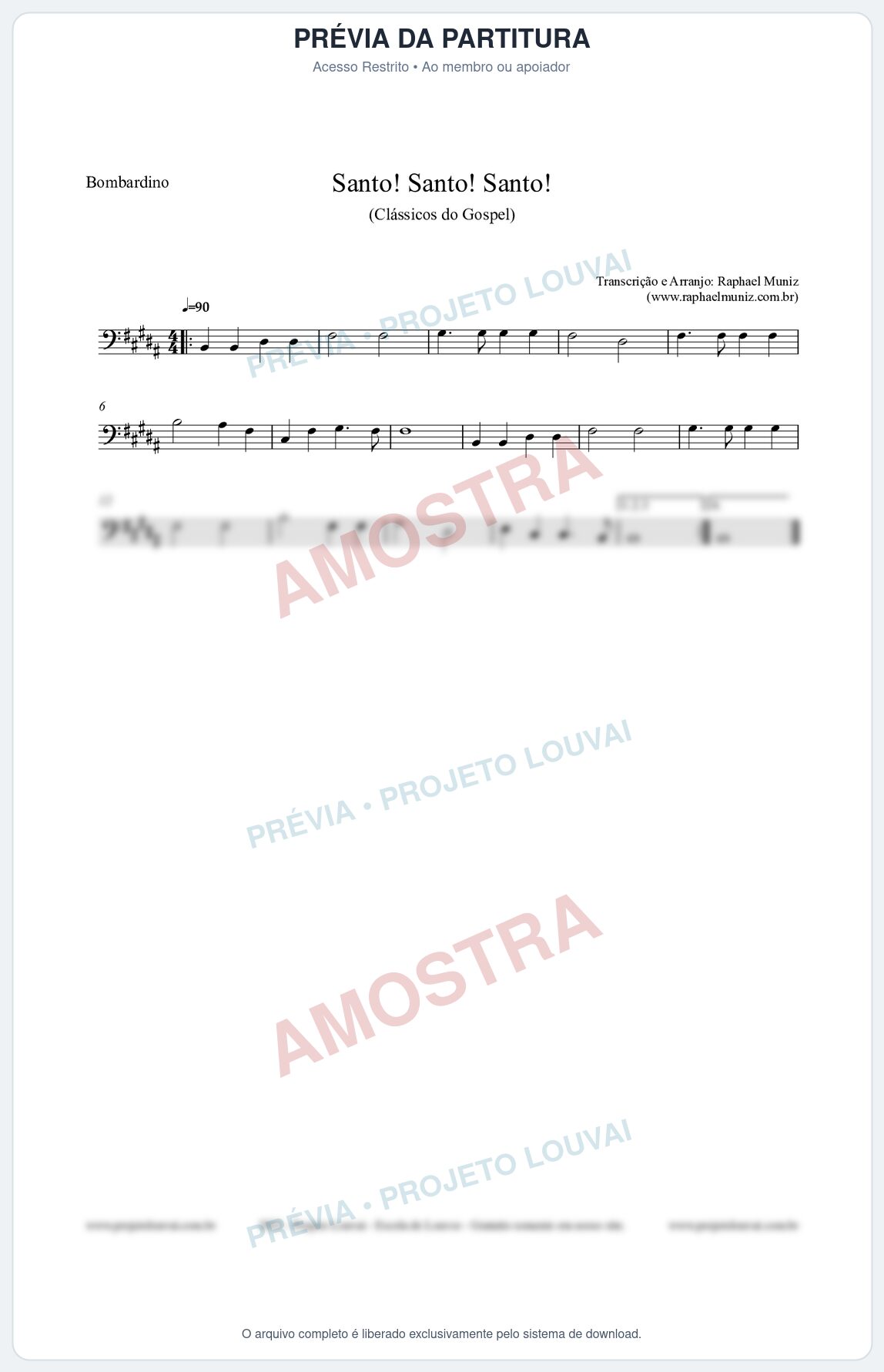 Prévia protegida da primeira página da partitura Partitura para Bombardino - Santo! Santo! Santo! - HCC nº2 - Clássicos do Gospel