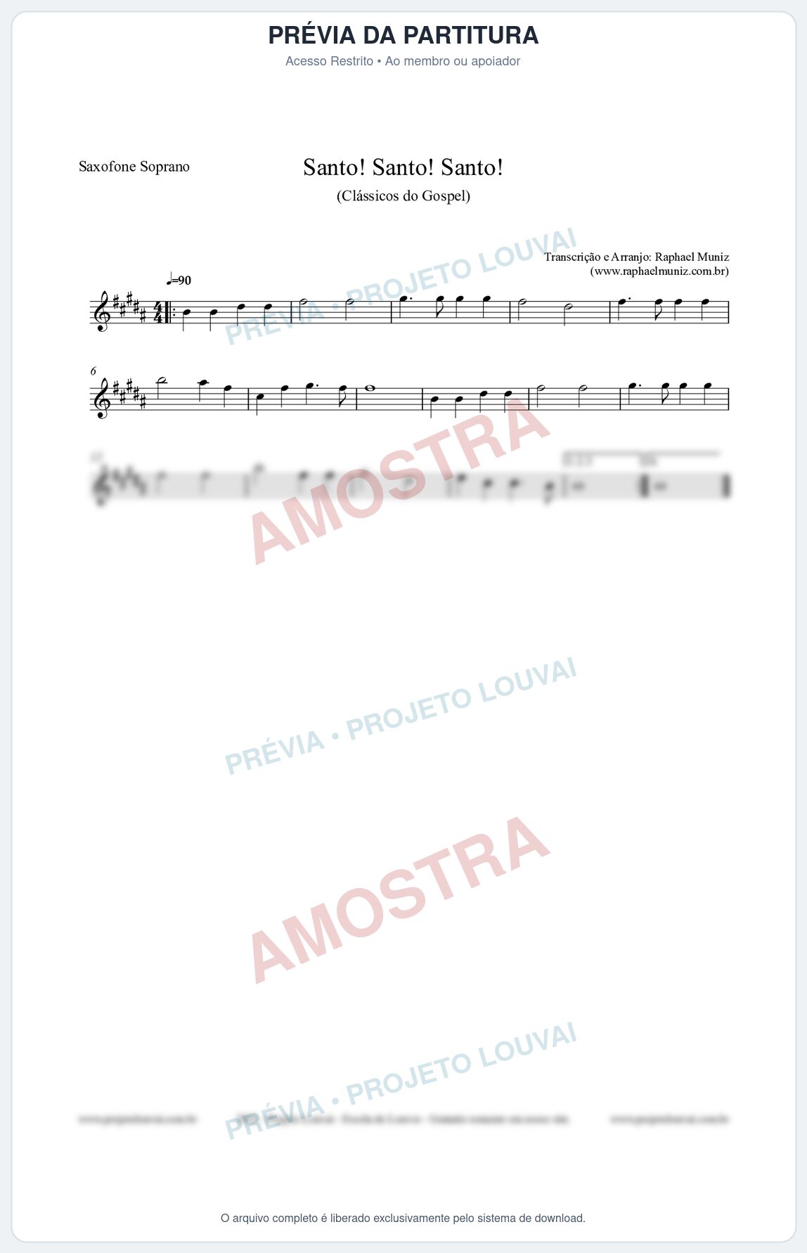 Prévia protegida da primeira página da partitura Partitura para Saxofone Soprano - Santo! Santo! Santo! - HCC nº2 - Clássicos do Gospel