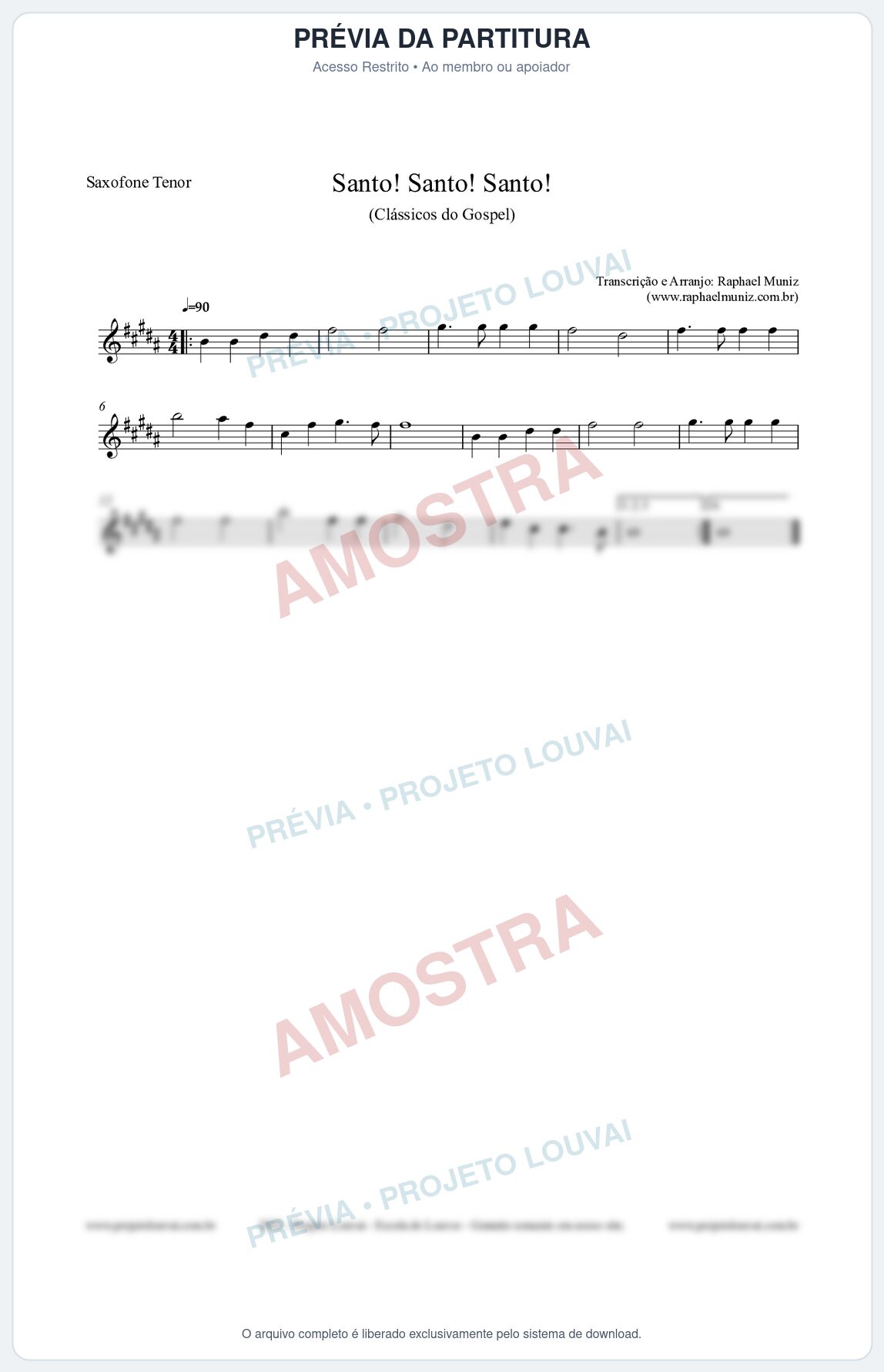 Prévia protegida da primeira página da partitura Partitura para Saxofone Tenor - Santo! Santo! Santo! - HCC nº2 - Clássicos do Gospel