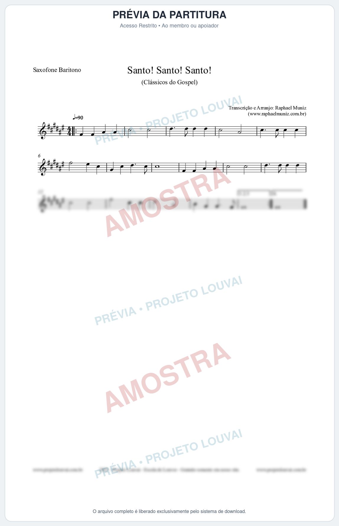 Prévia protegida da primeira página da partitura Partitura para Saxofone Barítono - Santo! Santo! Santo! - HCC nº2 - Clássicos do Gospel