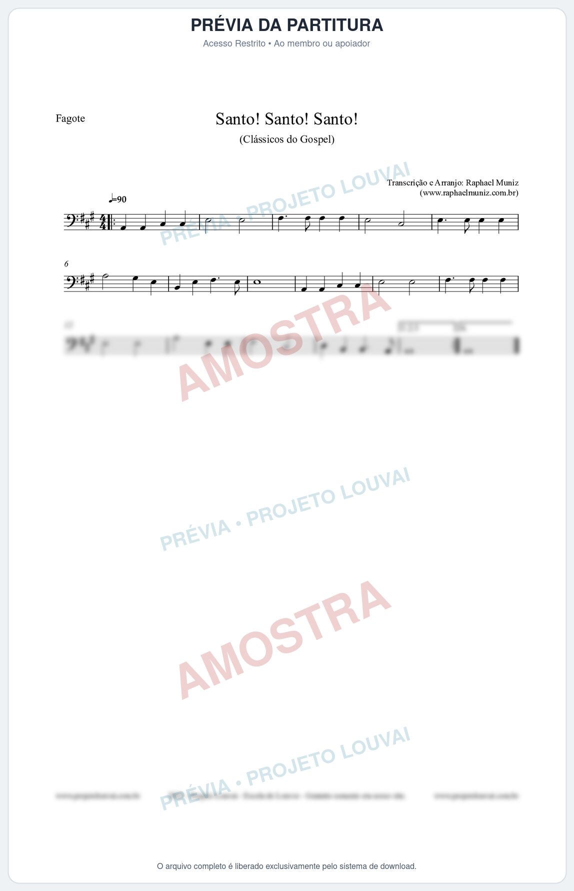 Prévia protegida da primeira página da partitura Partitura para Fagote - Santo! Santo! Santo! - HCC nº2 - Clássicos do Gospel