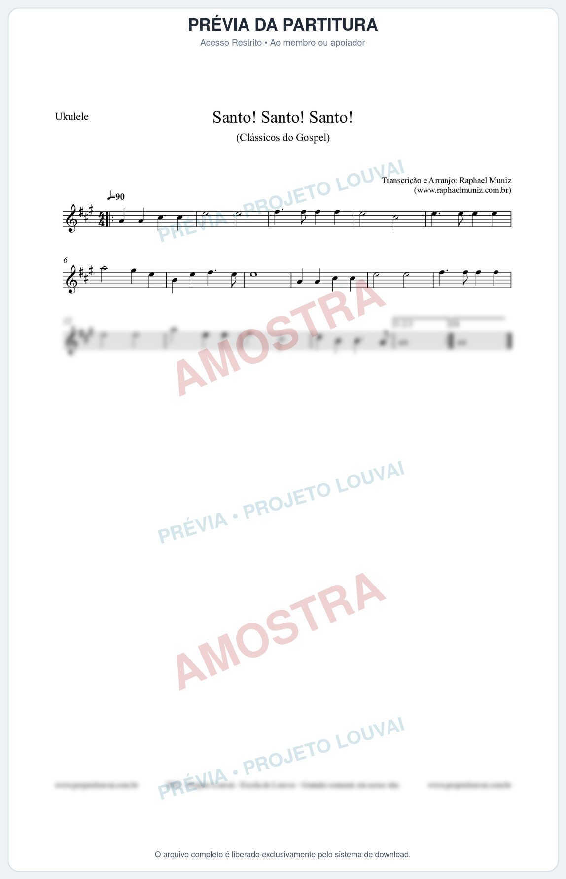 Prévia protegida da primeira página da partitura Partitura para Ukulele - Santo! Santo! Santo! - HCC nº2 - Clássicos do Gospel