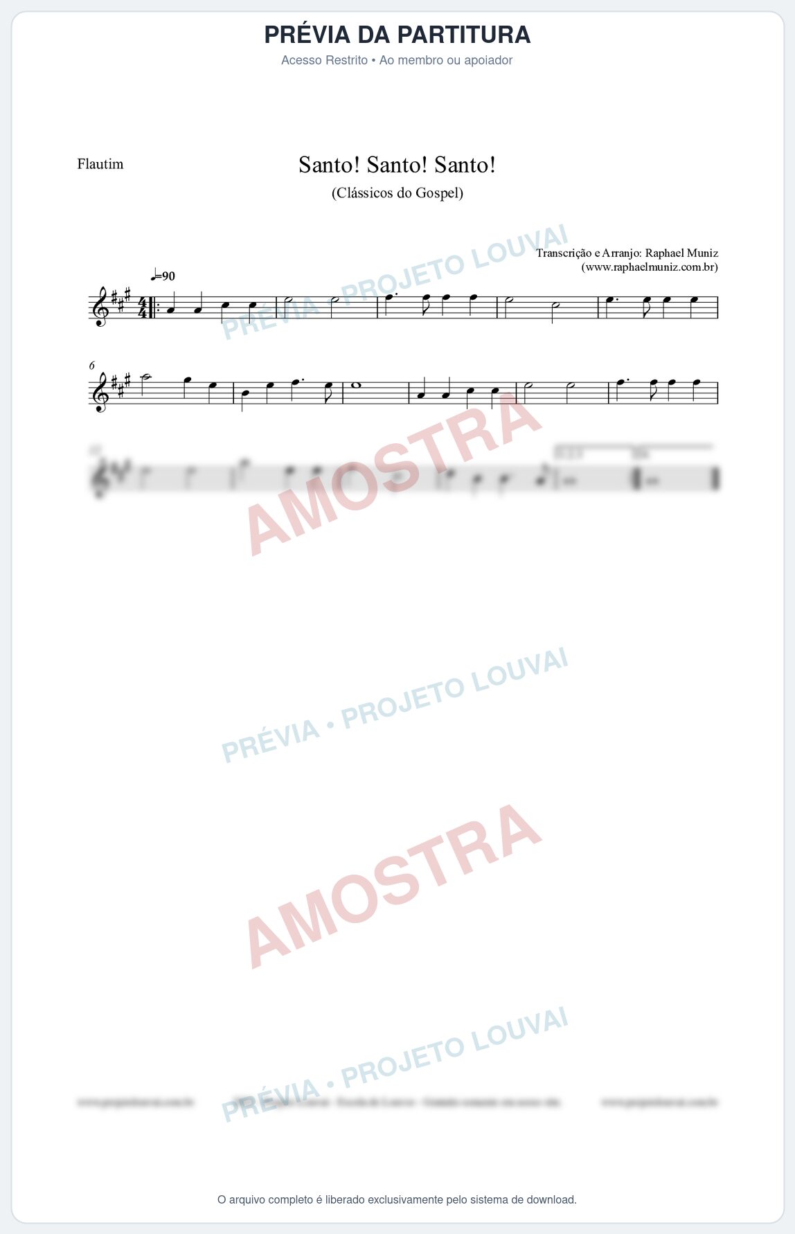 Prévia protegida da primeira página da partitura Partitura para Flautim - Santo! Santo! Santo! - HCC nº2 - Clássicos do Gospel