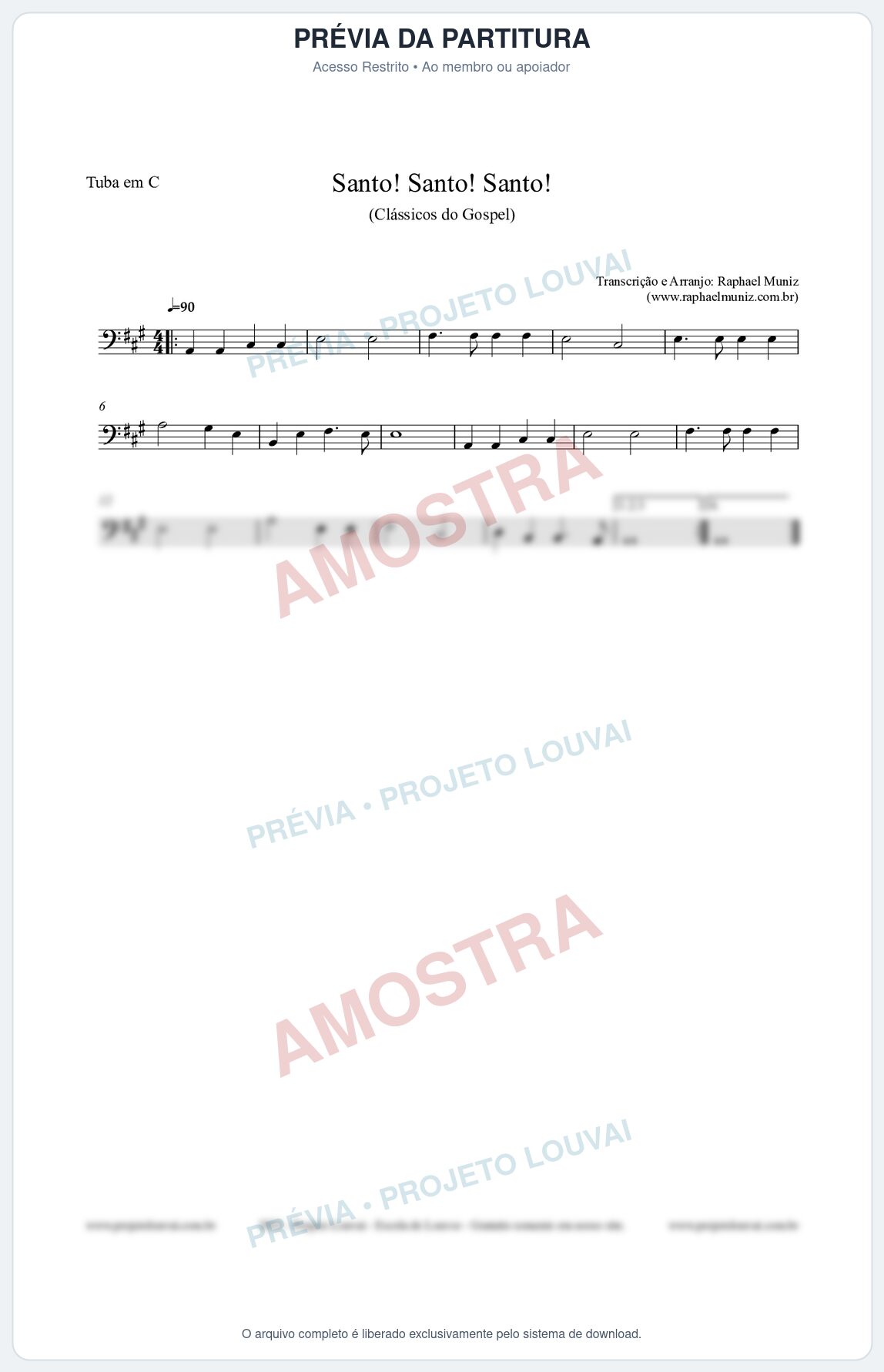 Prévia protegida da primeira página da partitura Partitura para Tuba em C - Santo! Santo! Santo! - HCC nº2 - Clássicos do Gospel