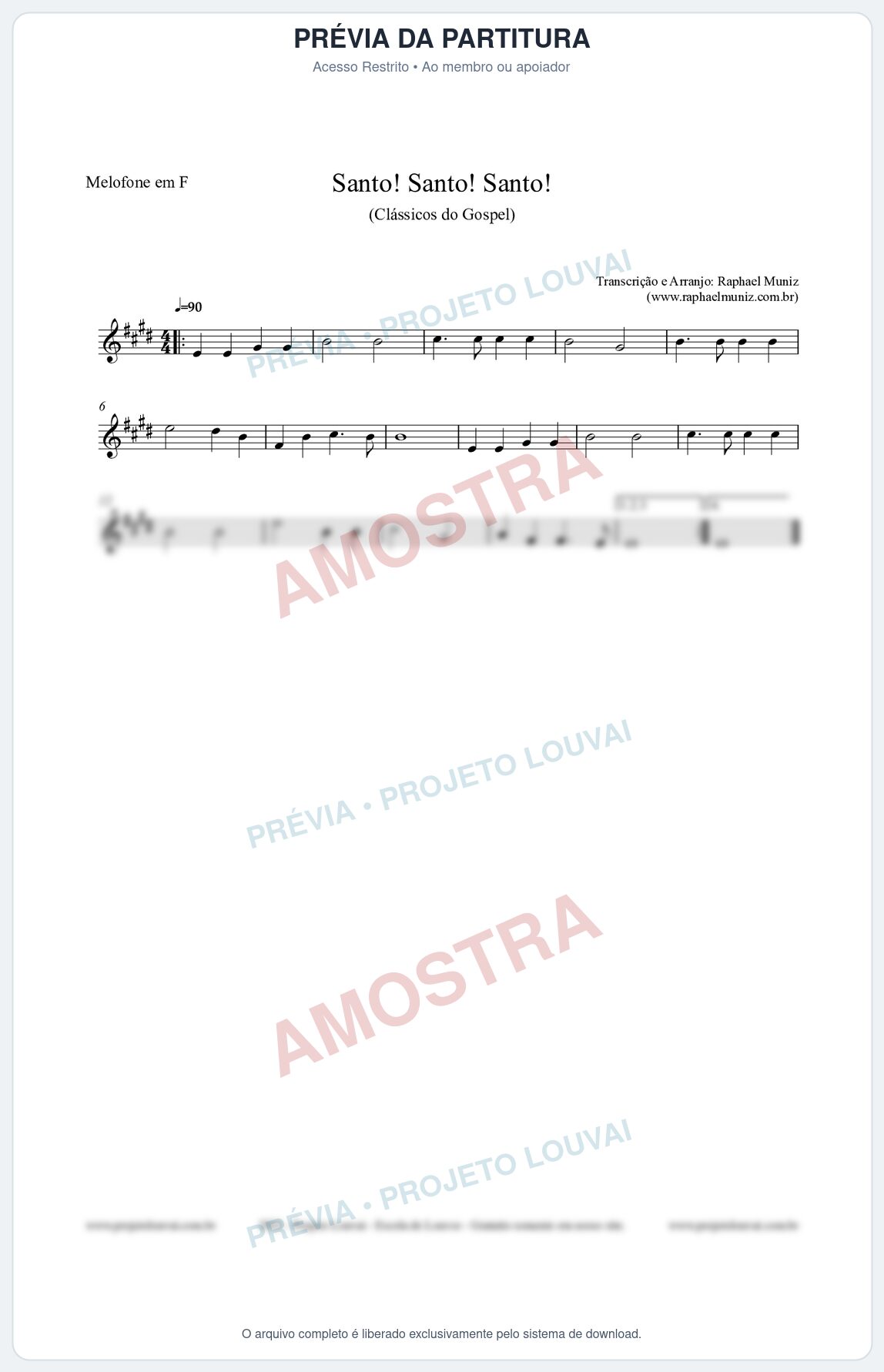 Prévia protegida da primeira página da partitura Partitura para Melofone em F - Santo! Santo! Santo! - HCC nº2 - Clássicos do Gospel