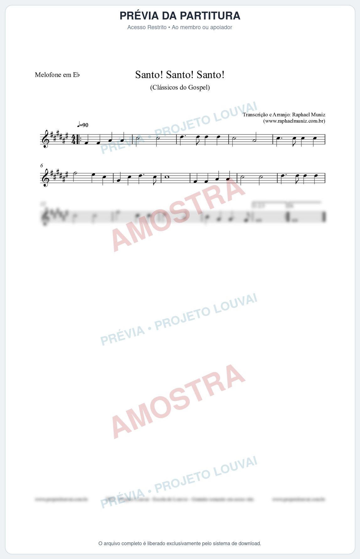 Prévia protegida da primeira página da partitura Partitura para Melofone em Eb - Santo! Santo! Santo! - HCC nº2 - Clássicos do Gospel
